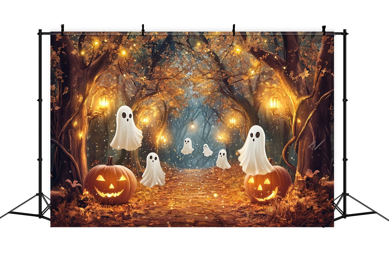 Toile Halloween Cimetière Fantômes Lumineux Dans Bois D’Automne Enchanté TWW58-10