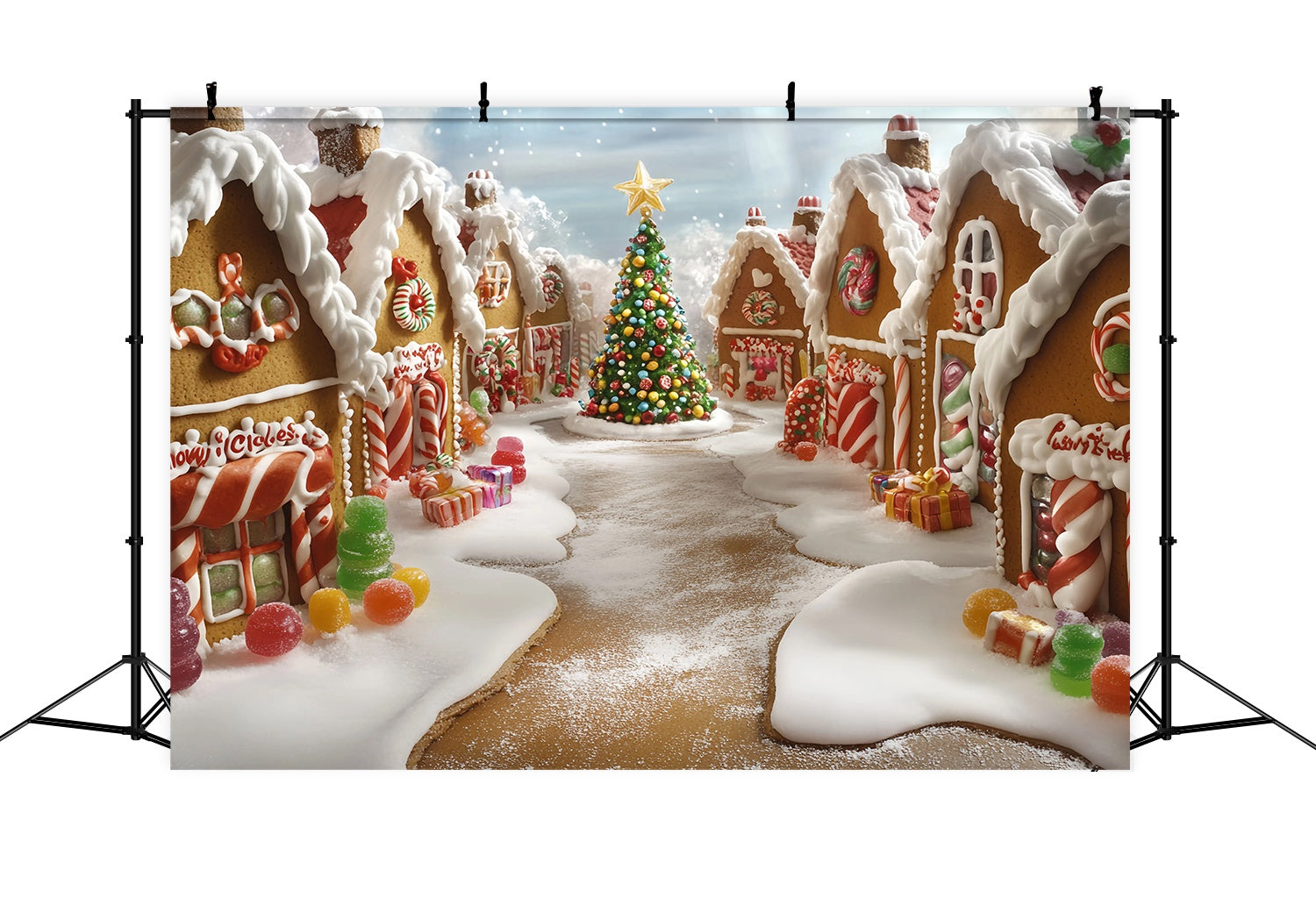 Toile de fond Noël Village Sucré Sapin et Bonbons TWW58-101