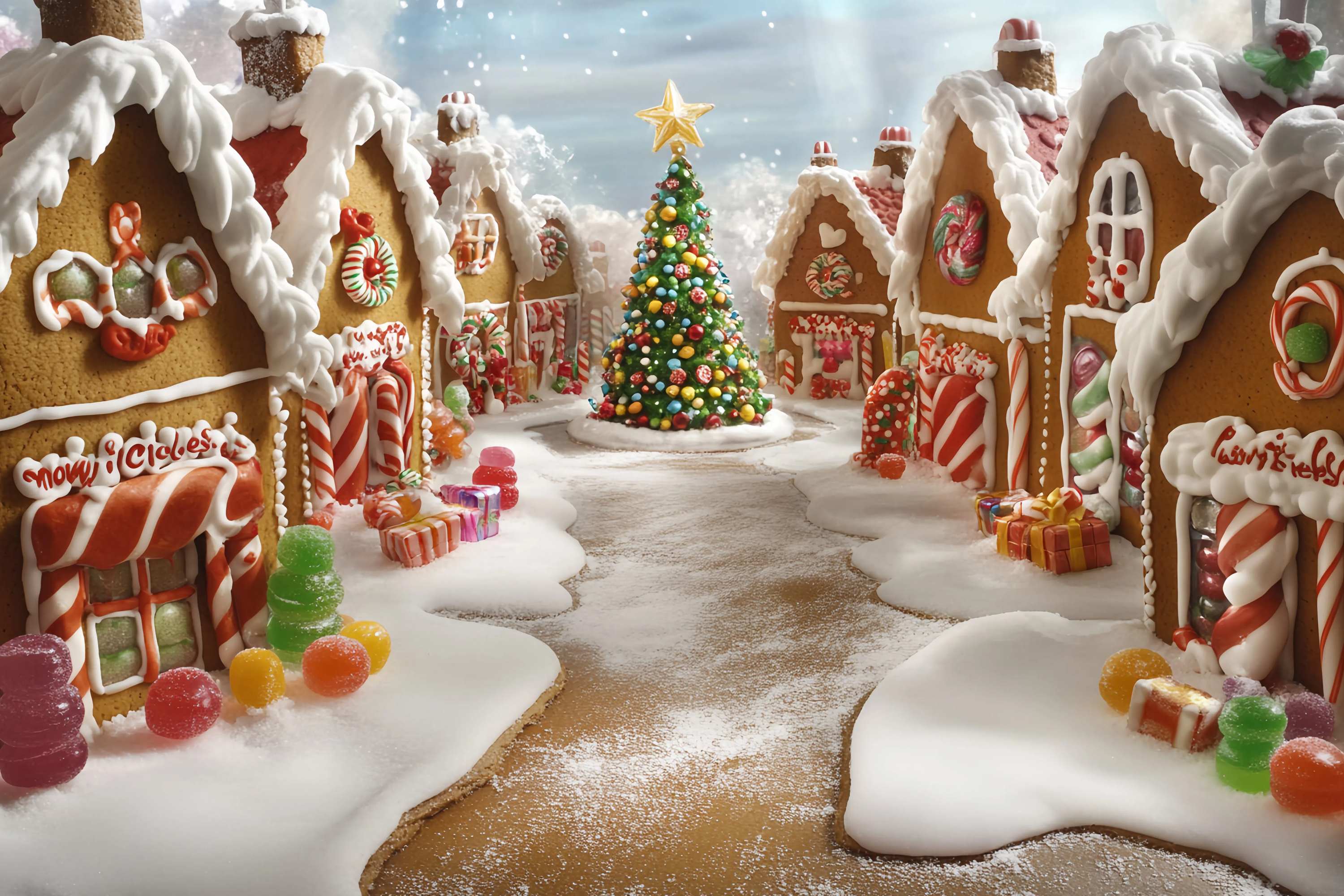 Toile de fond Noël Village Sucré Sapin et Bonbons TWW58-101
