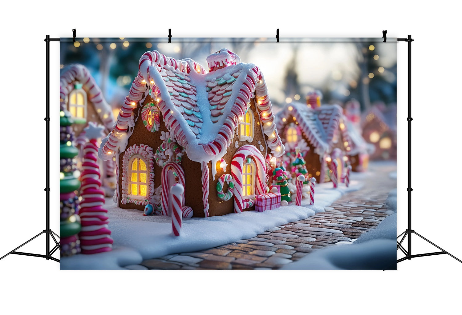 Toile de fond photo Noël Rue Maison Pain d’Épices et Sucre d’Orge TWW58-103