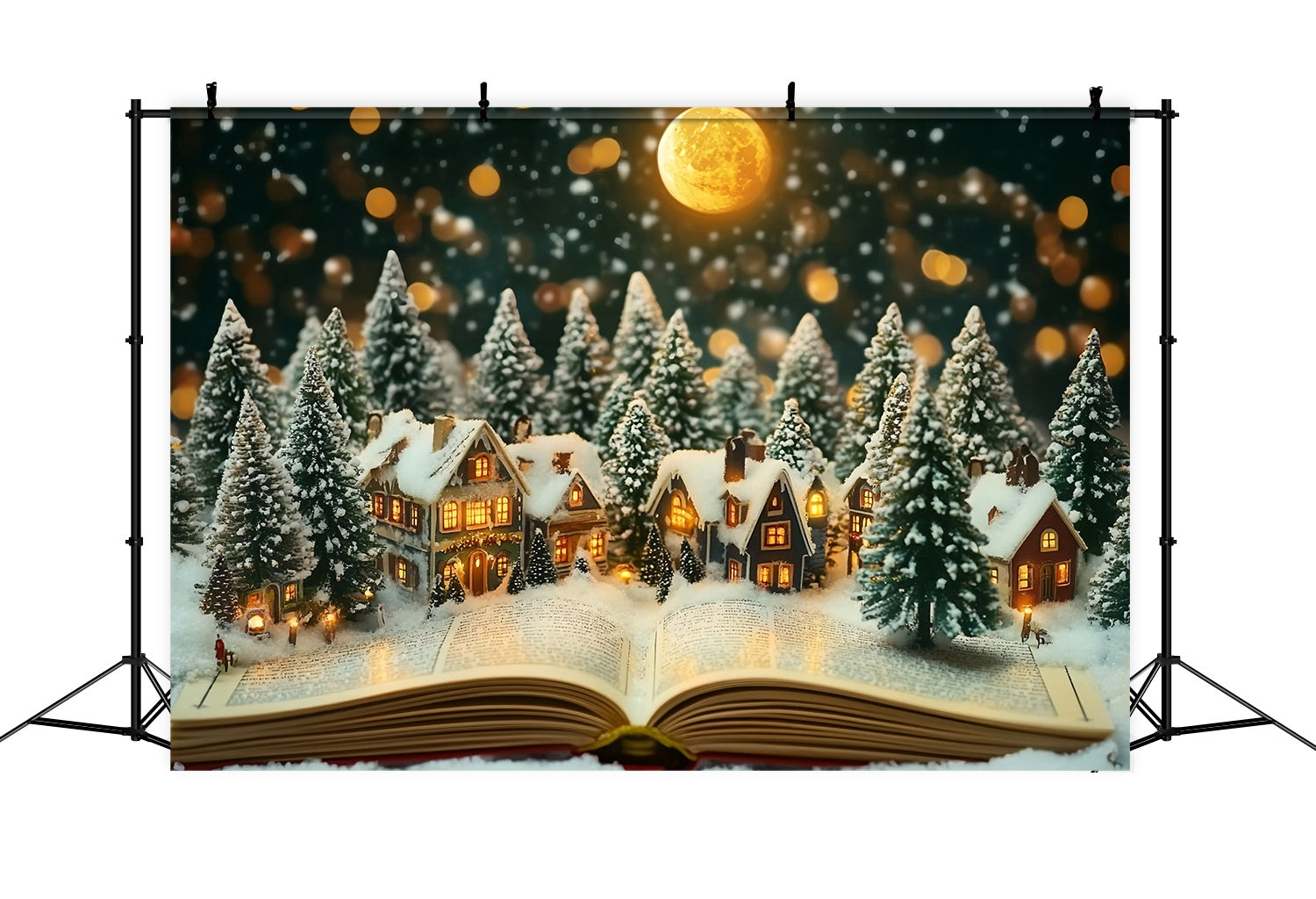 Toile de fond Noël Village Miniature Clair de Lune Hivernal TWW58-106