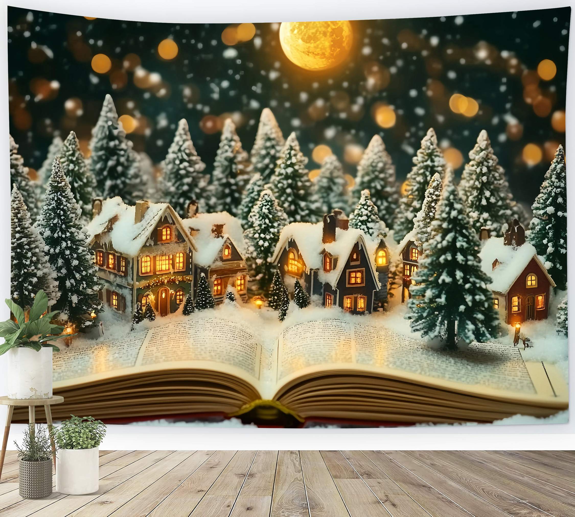 Toile de fond Noël Village Miniature Clair de Lune Hivernal TWW58-106