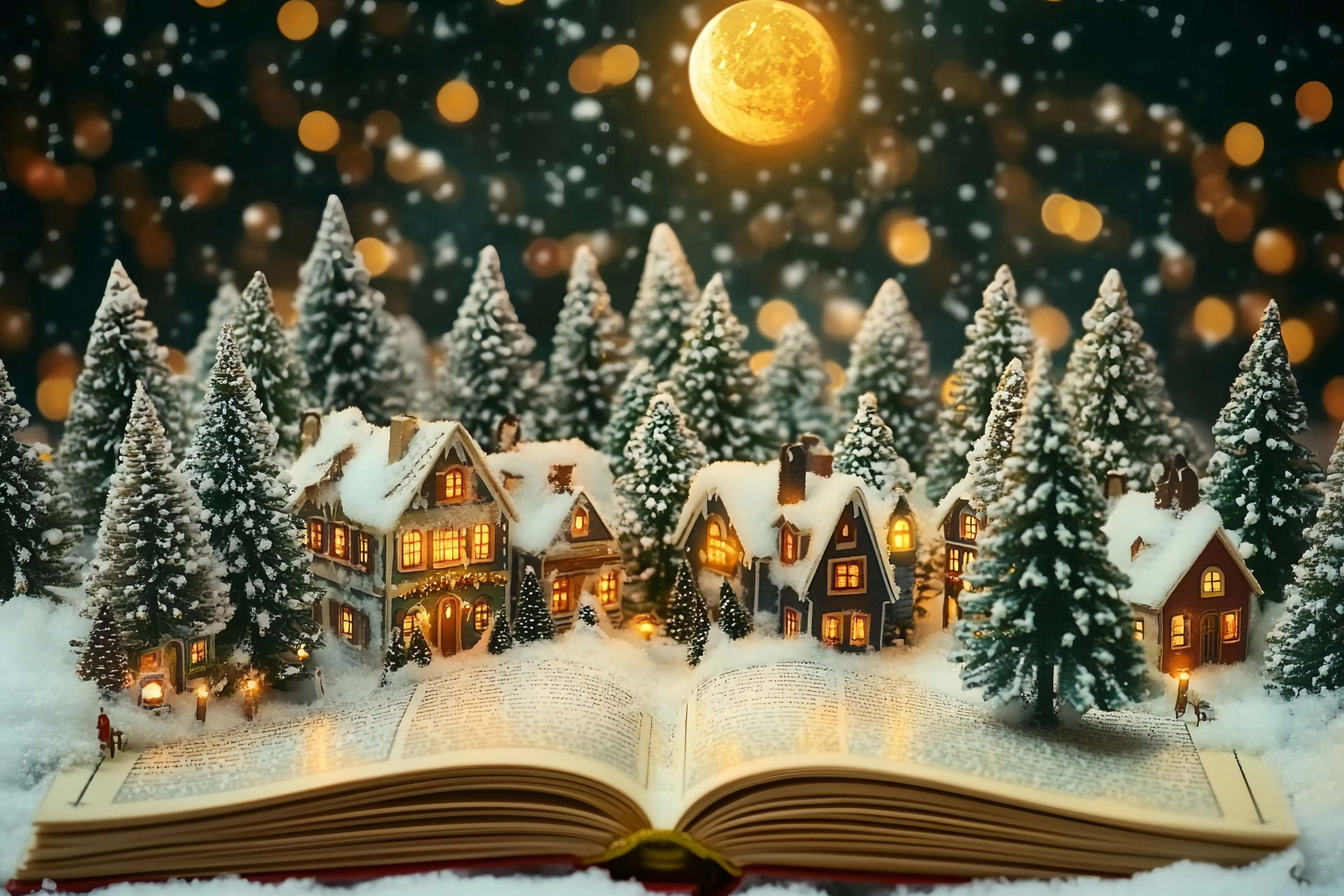 Toile de fond Noël Village Miniature Clair de Lune Hivernal TWW58-106