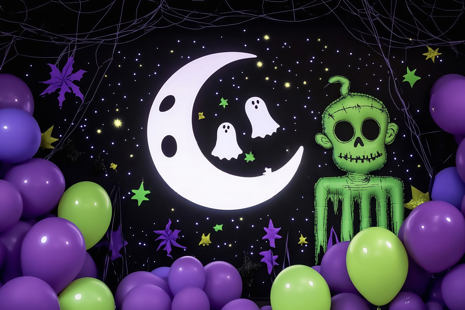 Toile Halloween Mur Lune Fantômes Et Zombie Vert Décor Dessin Animé TWW58-17