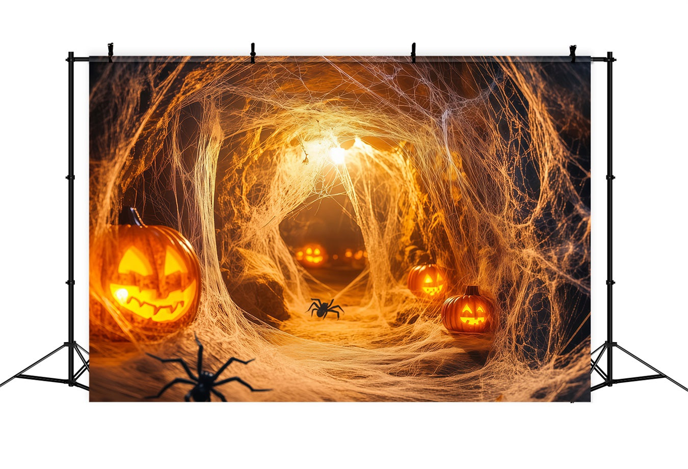Toile De Fond Photo Halloween Mur Tunnel Citrouille Araignée Avec Toiles Lumineuses TWW58-19