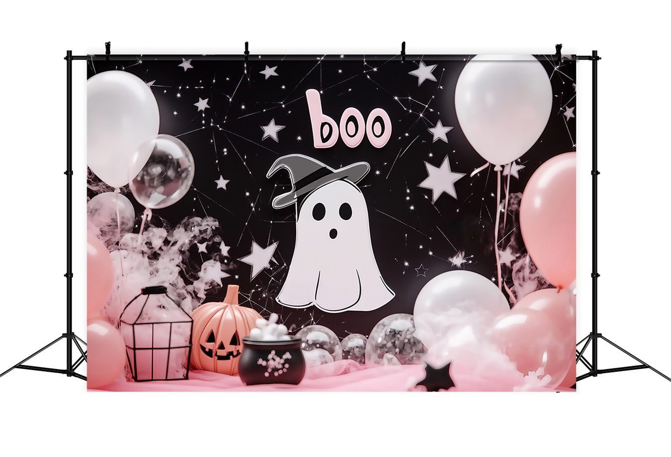 Toile Halloween Mur Fantôme Mignon Avec Décor De Ballons Roses TWW58-3