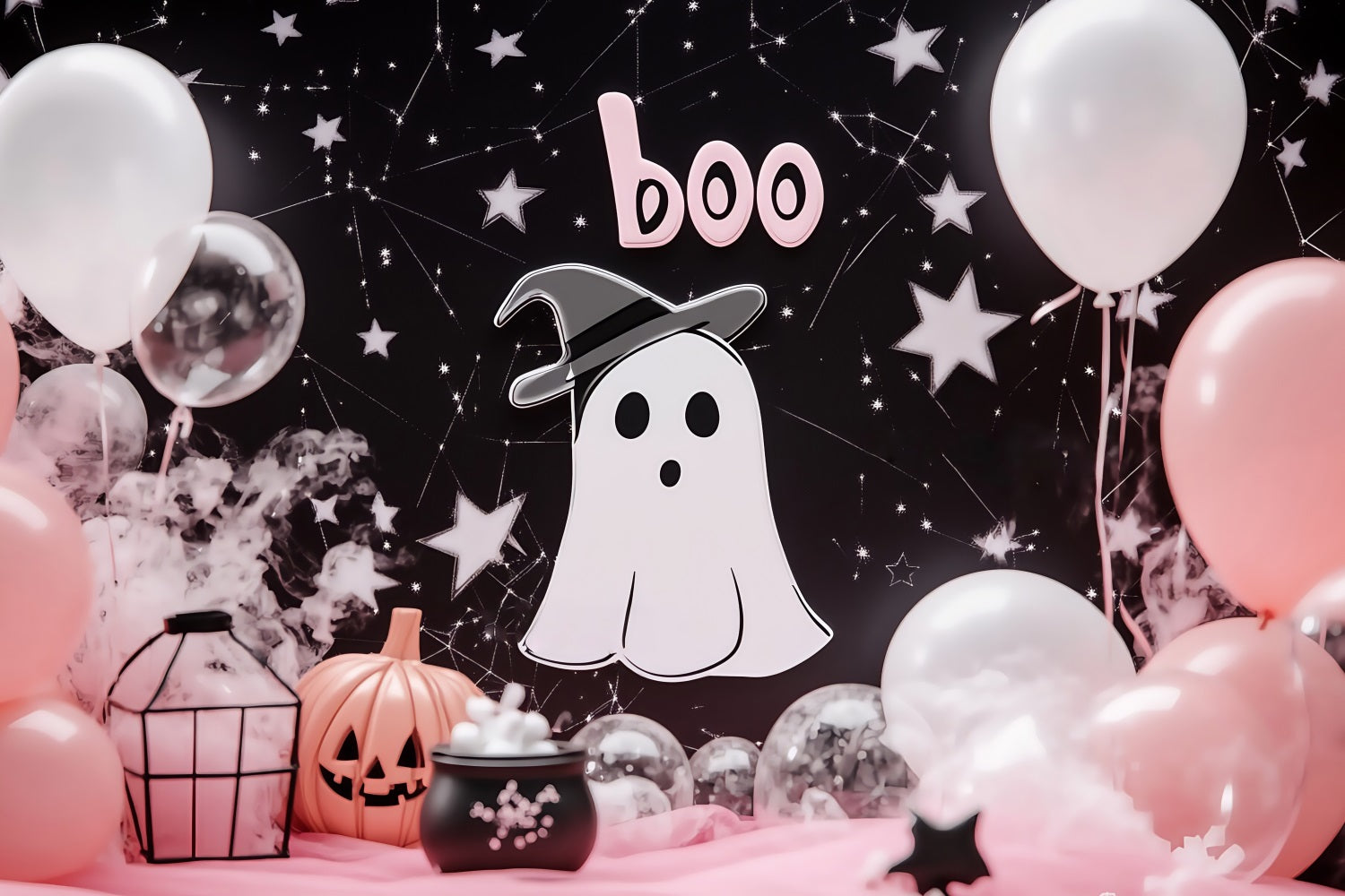 Toile Halloween Mur Fantôme Mignon Avec Décor De Ballons Roses TWW58-3