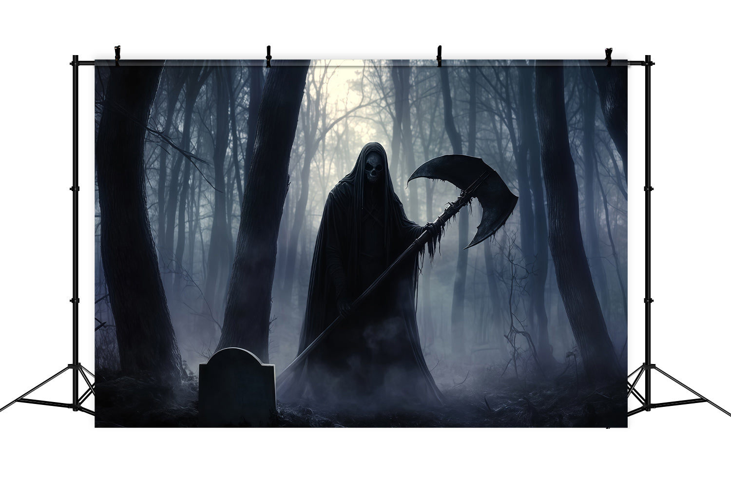 Toile Halloween Porte De Garage Faucheuse Tenant Faux Dans Forêt Sombre TWW58-31