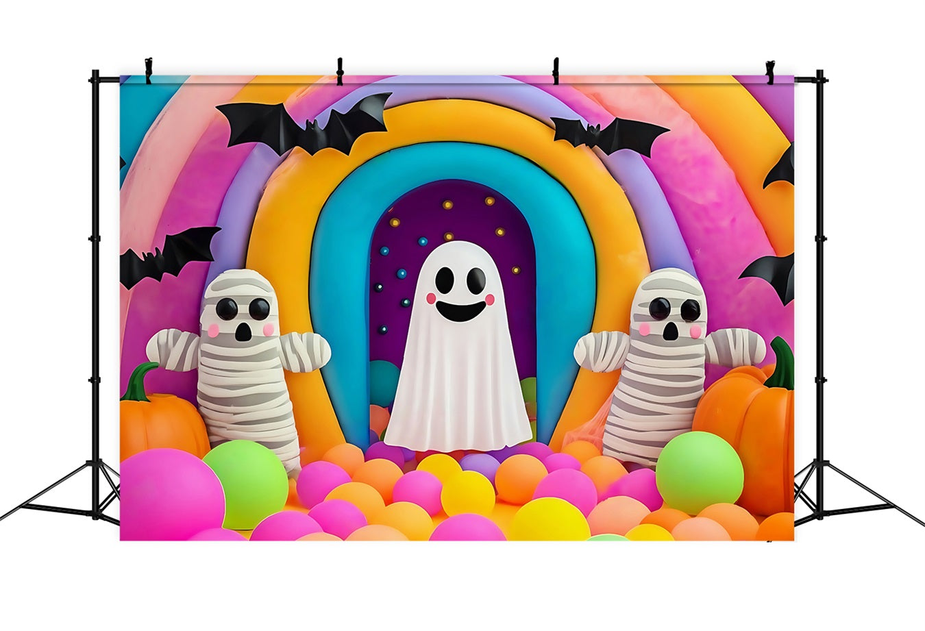 Fond Photo Halloween Mur Fantôme Arc-En-Ciel Et Momie Colorés Effrayants TWW58-36