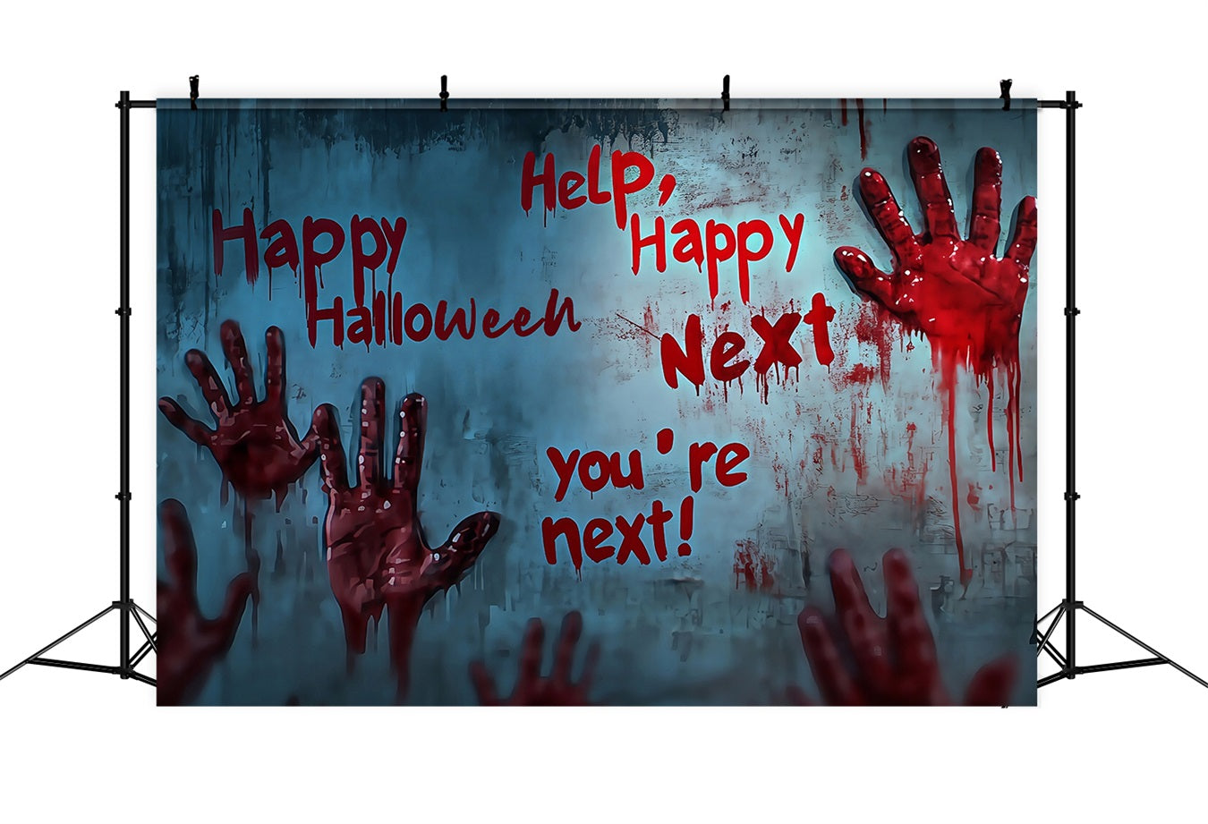 Fond Studio Halloween Porte De Garage Empreintes De Mains Sanglantes Et Avertissements Effrayants TWW58-4