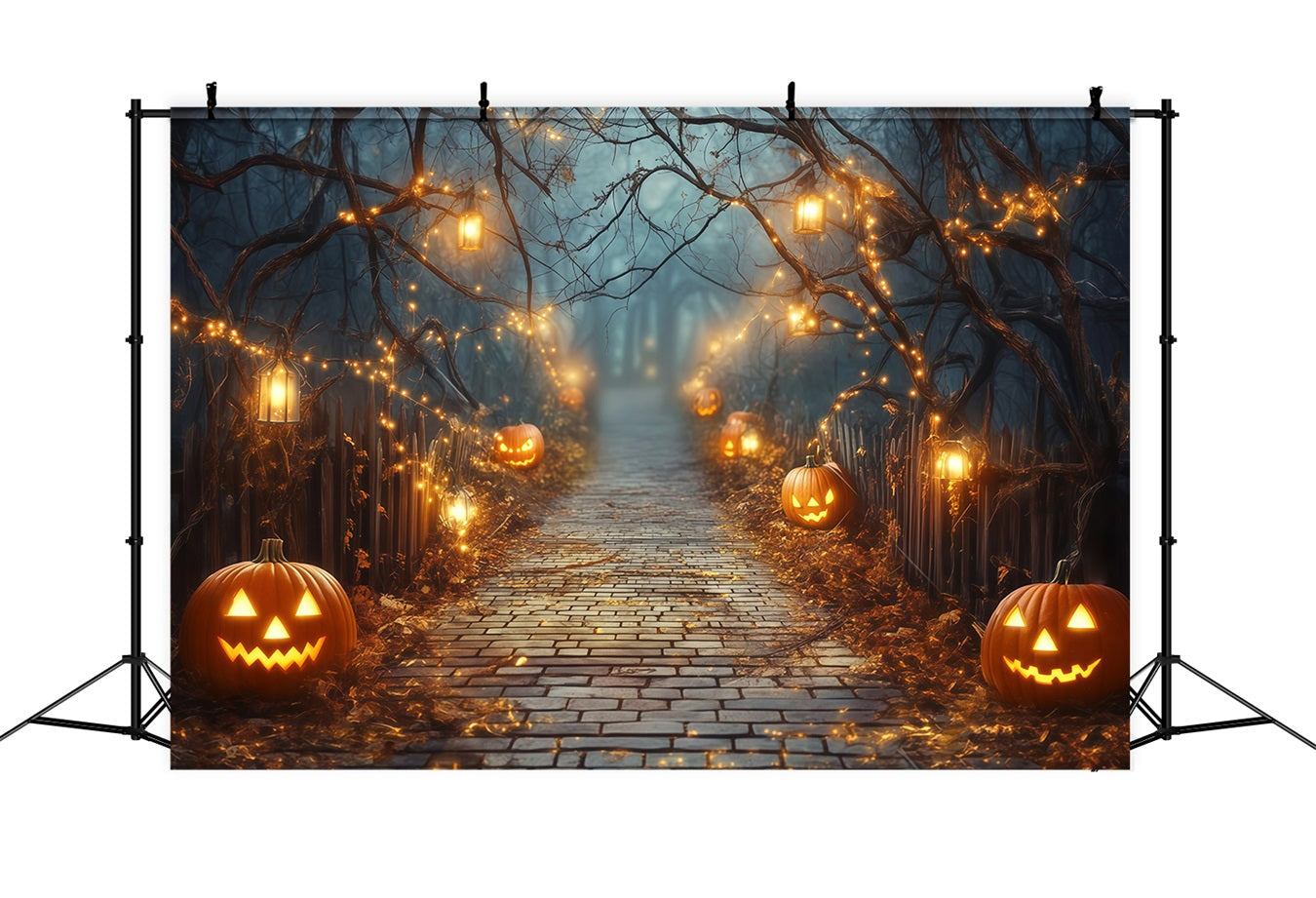 Toile Photo Halloween Allée Citrouilles Illuminées Avec Lanternes TWW58-42