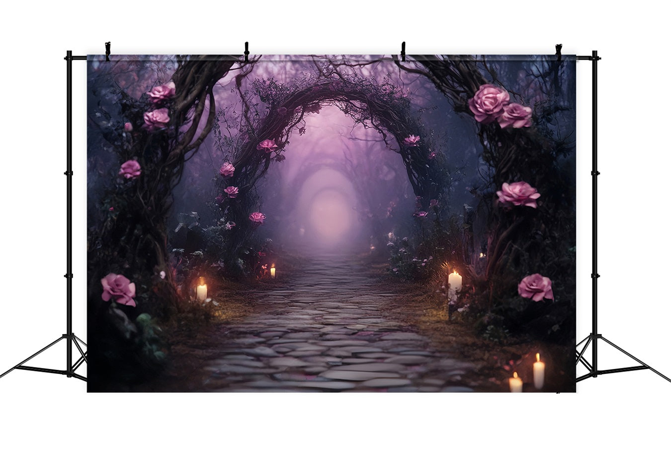 Toile De Fond Photo Halloween Allée De Roses Illuminées Aux Bougies Enchantées TWW58-5