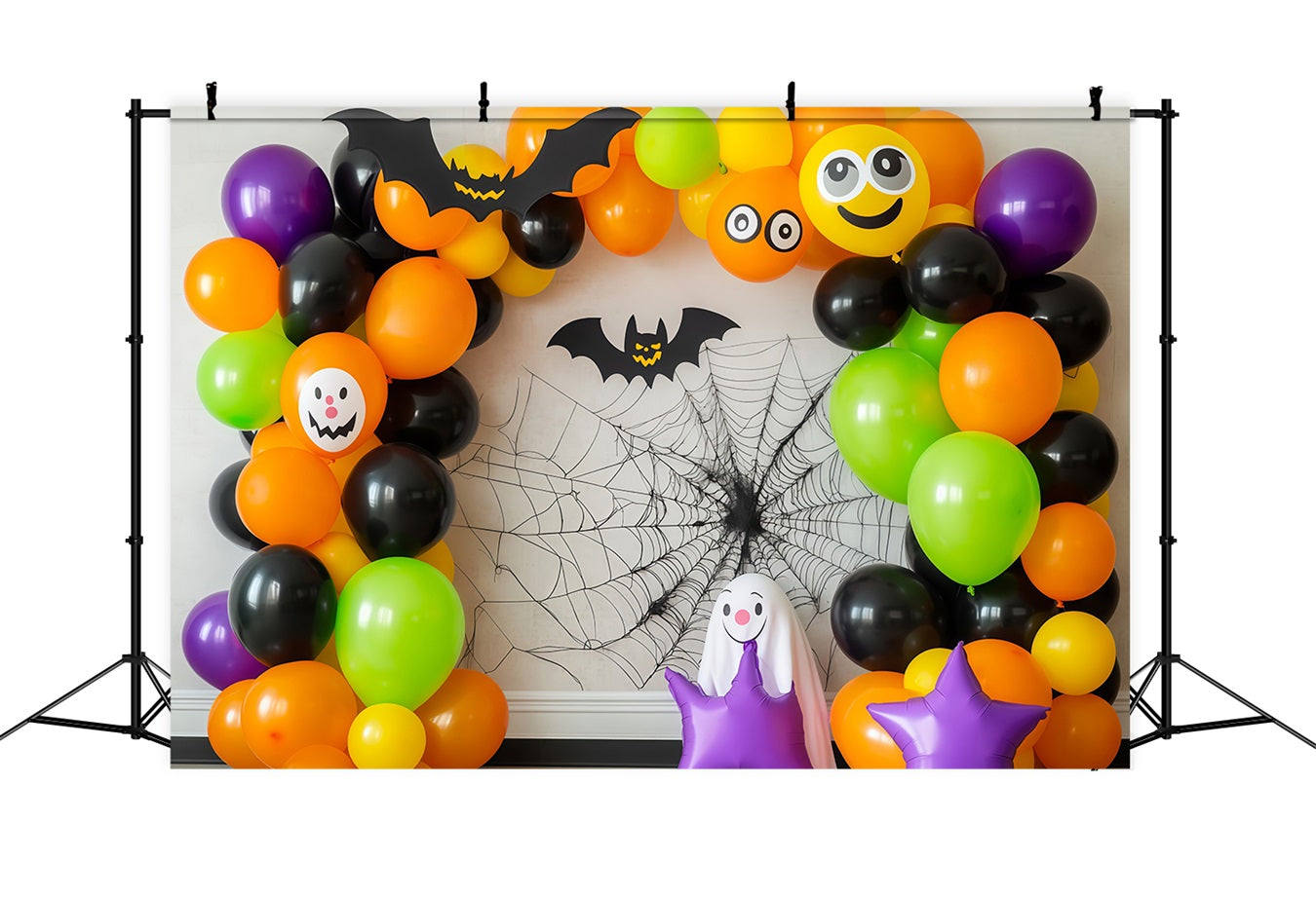 Fond De Photo Halloween Mur Arche De Ballons Colorés Avec Chauves-Souris Et Fantômes TWW58-6