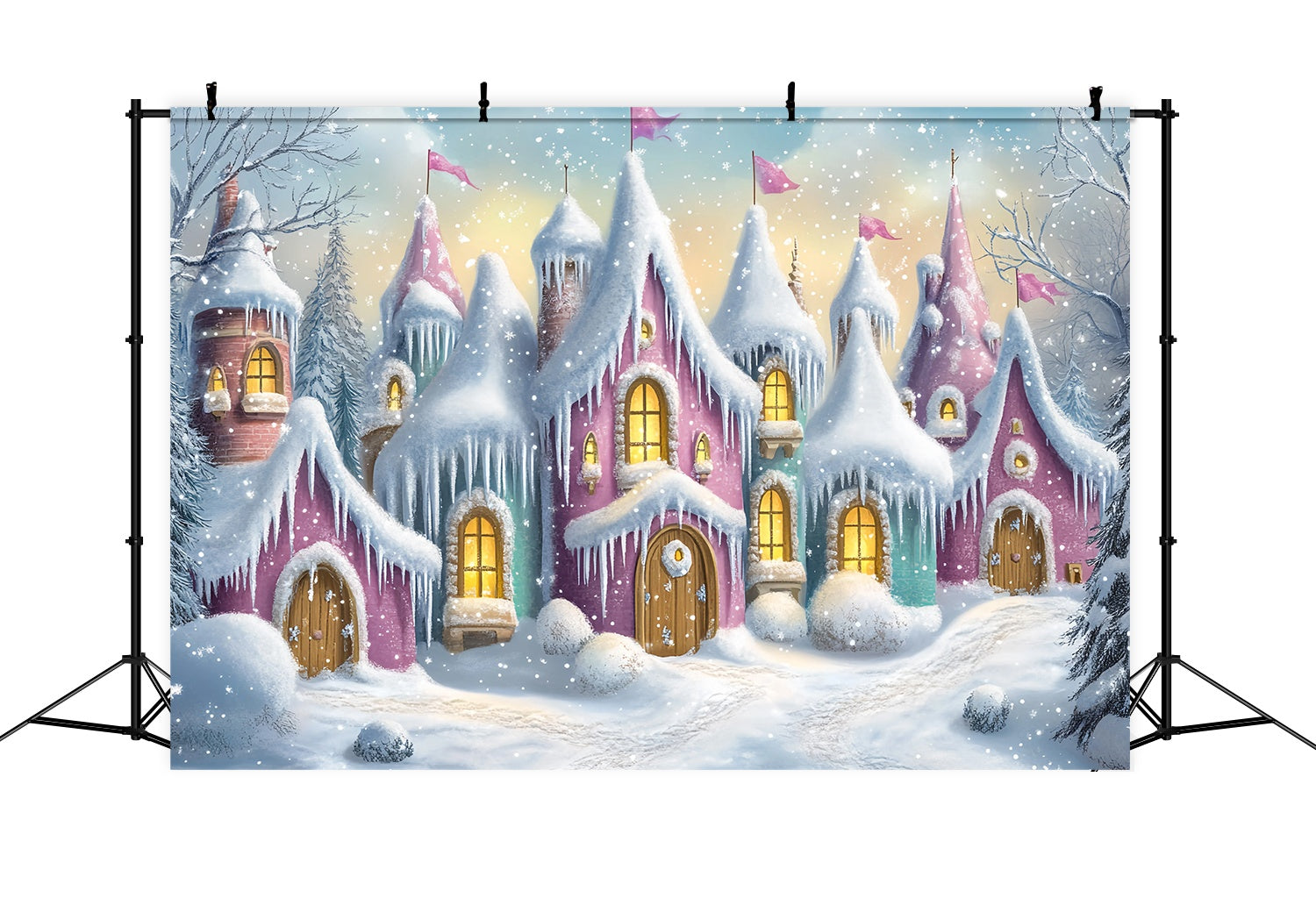 Toile de fond Noël Village Rangée de Maisons Glaçons Sucrés TWW58-66