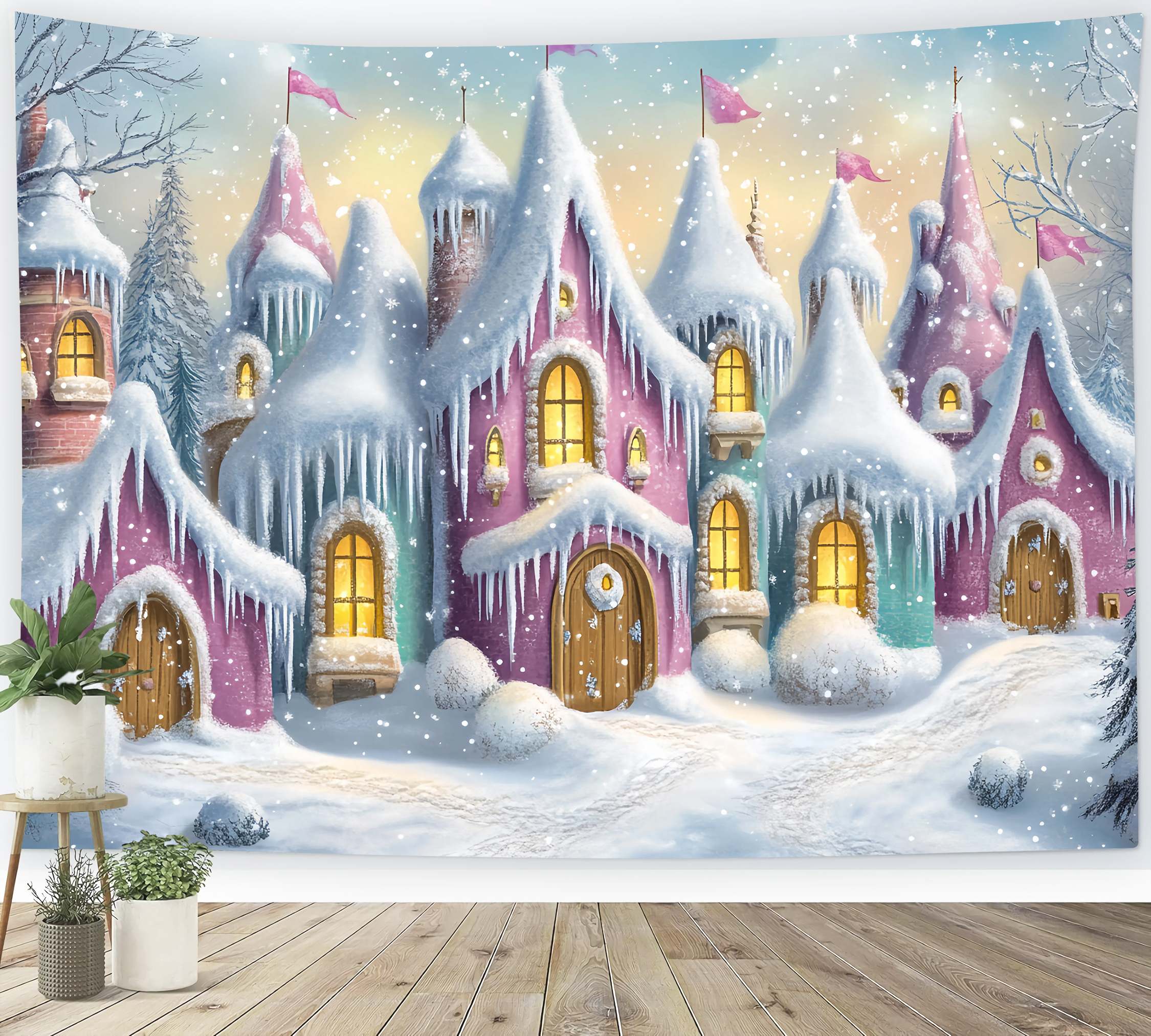 Toile de fond Noël Village Rangée de Maisons Glaçons Sucrés TWW58-66