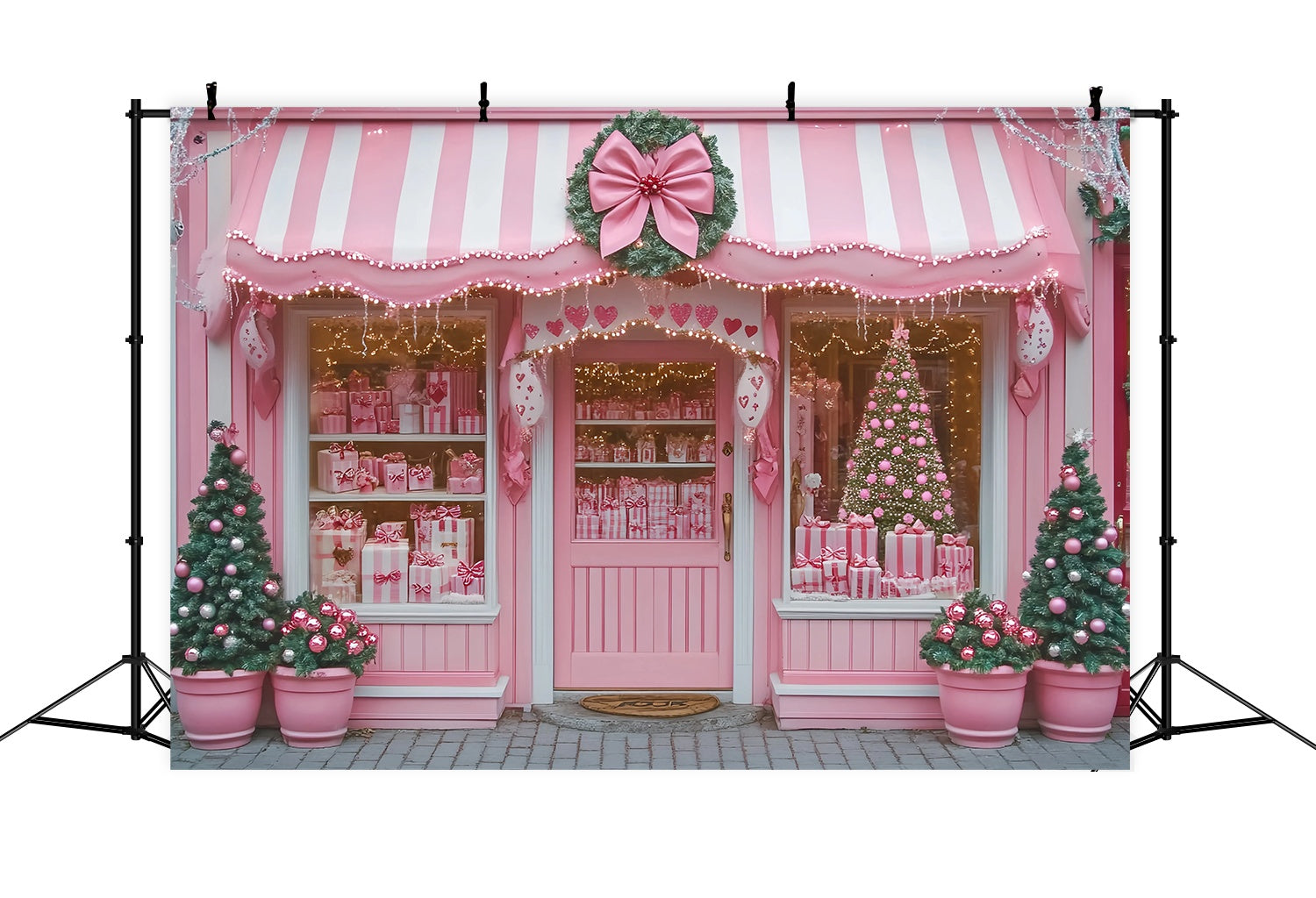 Toile de fond Noël Boutique Sucrée Rose Vitrine Festive TWW58-72