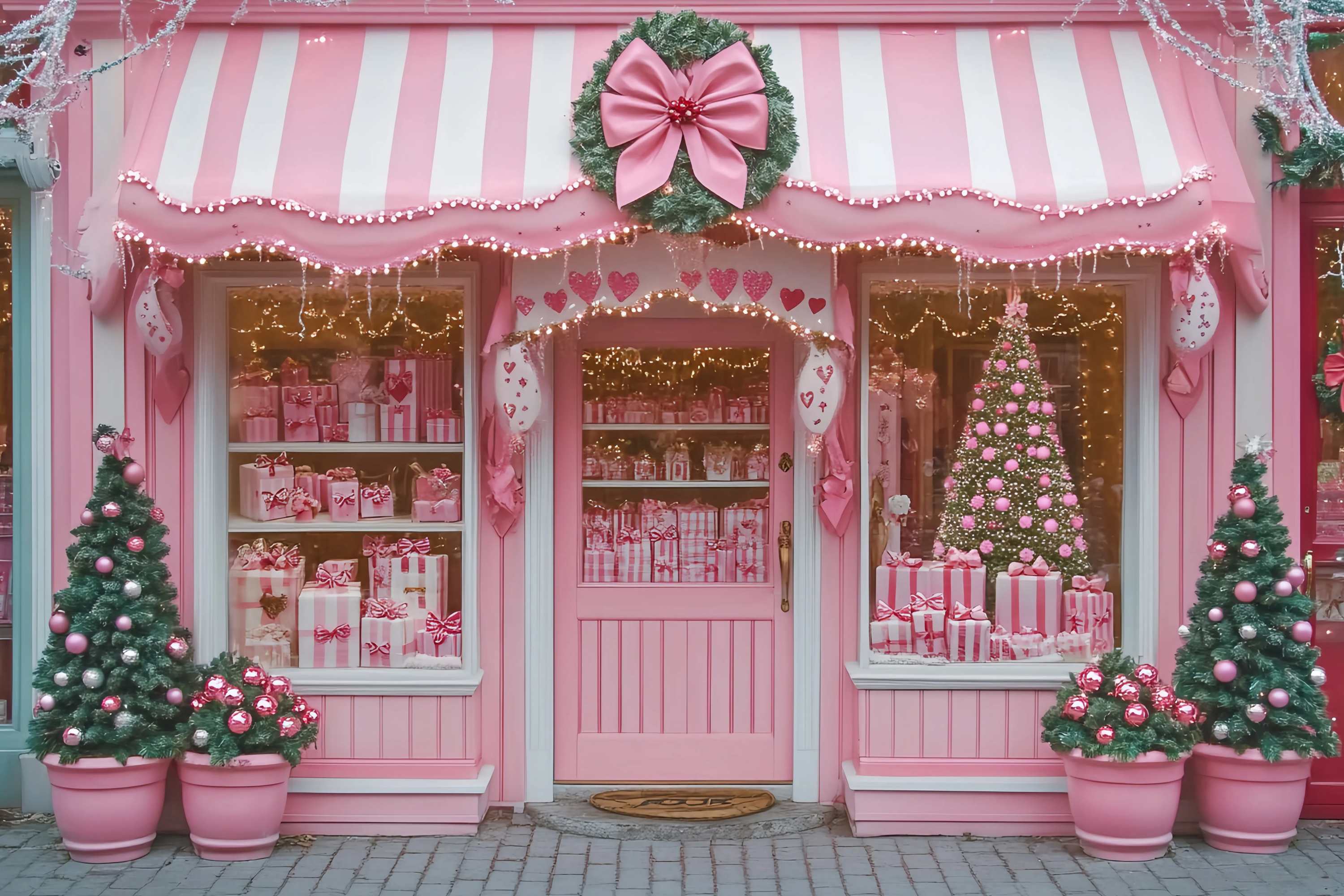 Toile de fond Noël Boutique Sucrée Rose Vitrine Festive TWW58-72