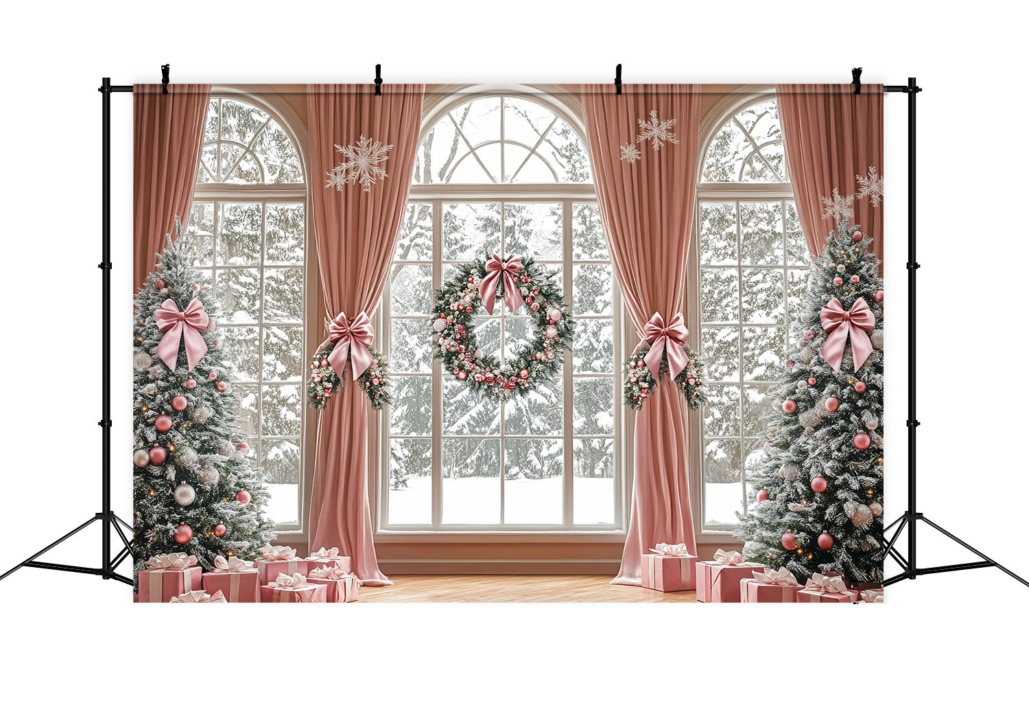 Toile de fond photo Noël Rideau Rose Élégant Pays des Merveilles Hivernal TWW58-73