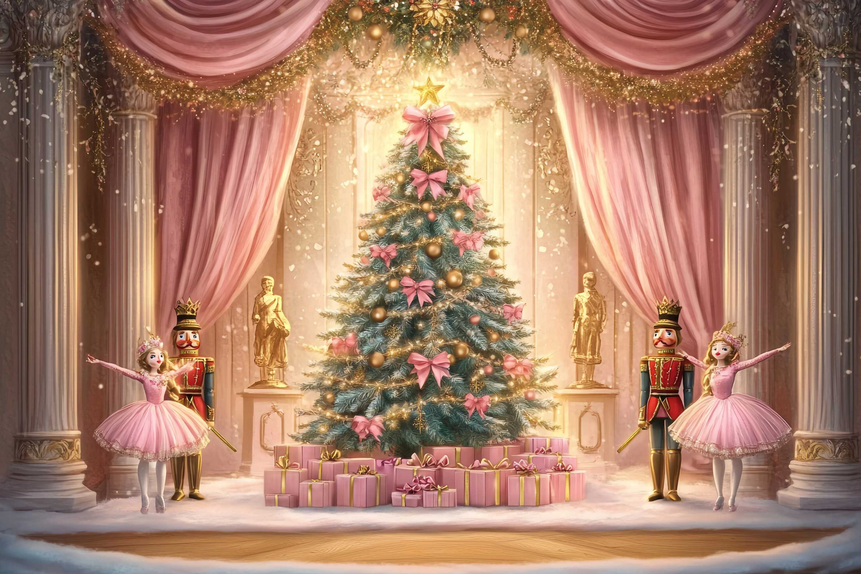 Toile de fond Noël Ballet Rose Magie de Noël Casse-Noisette TWW58-74