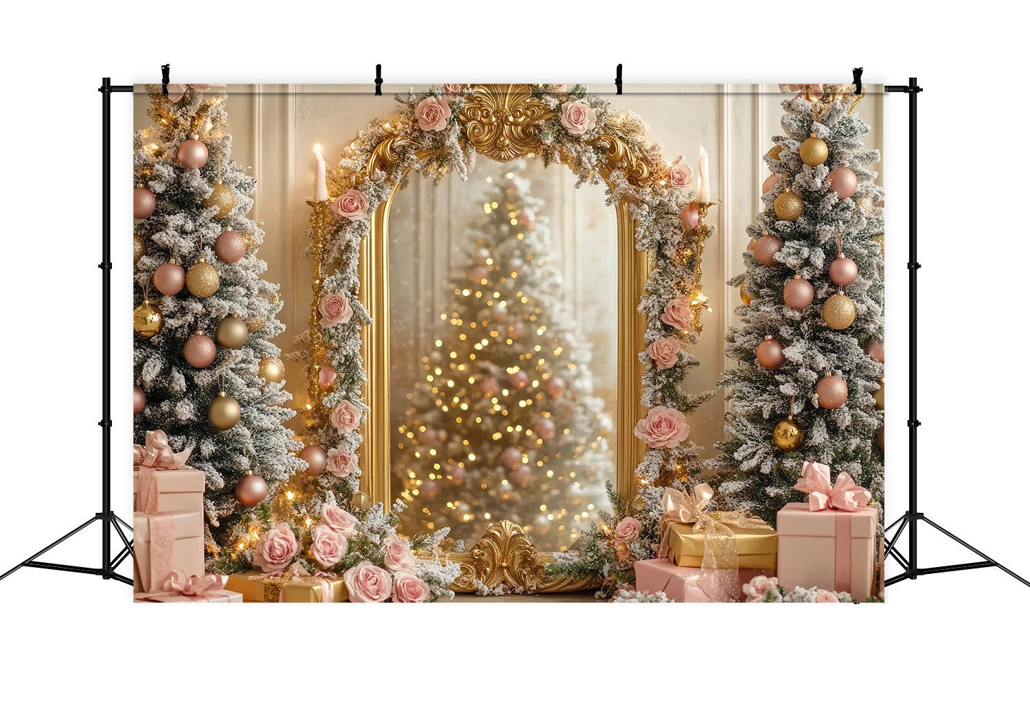 Toile de fond Noël Sapin Rose Miroir Doré Éclat Rosé TWW58-75
