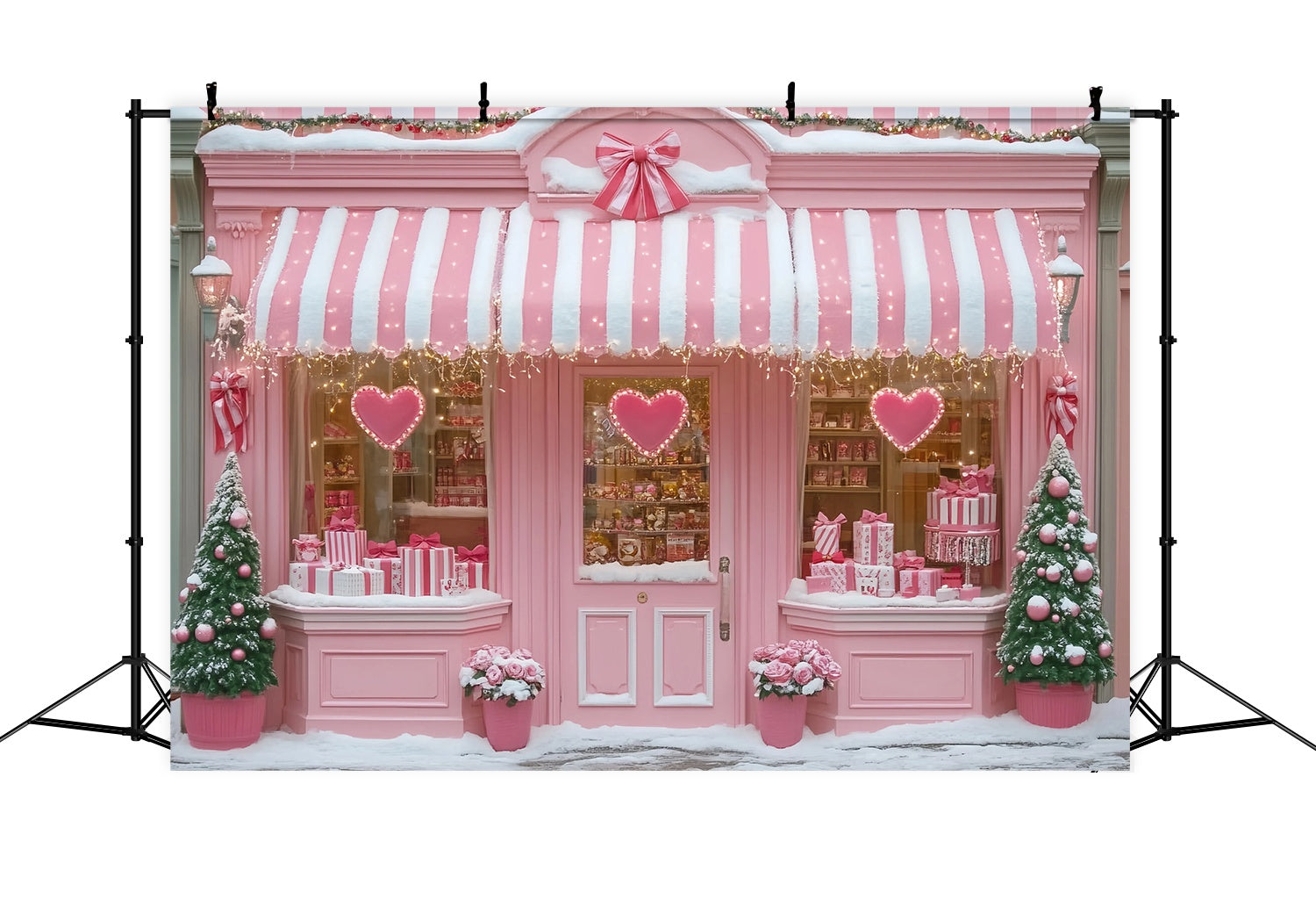 Toile de fond Noël Boutique Sucrée Rose Cœur Charme Festif TWW58-76