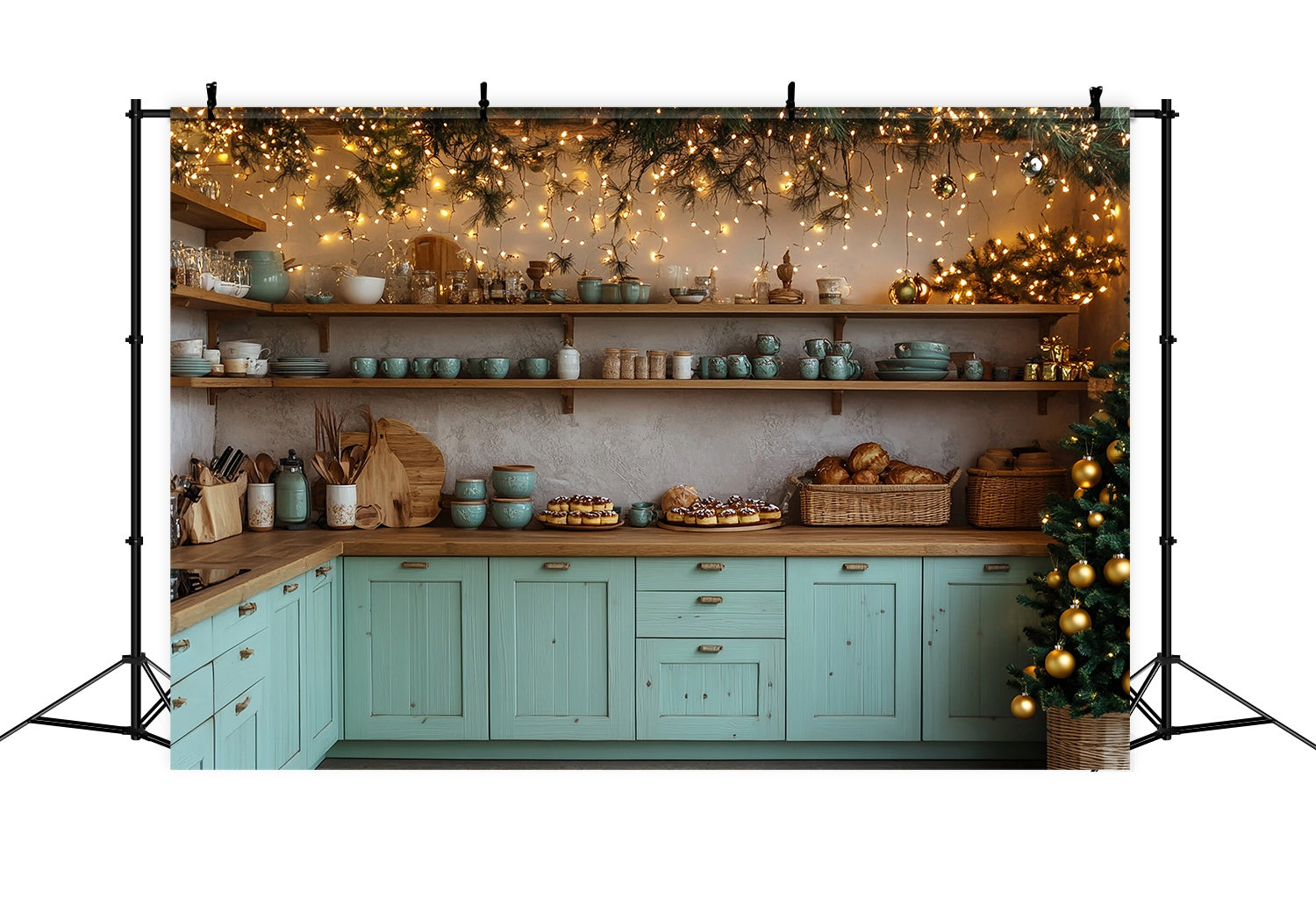 Toile de fond Noël Cuisine Rustique Boulangerie de Noël Décor 10x10 TWW58-83