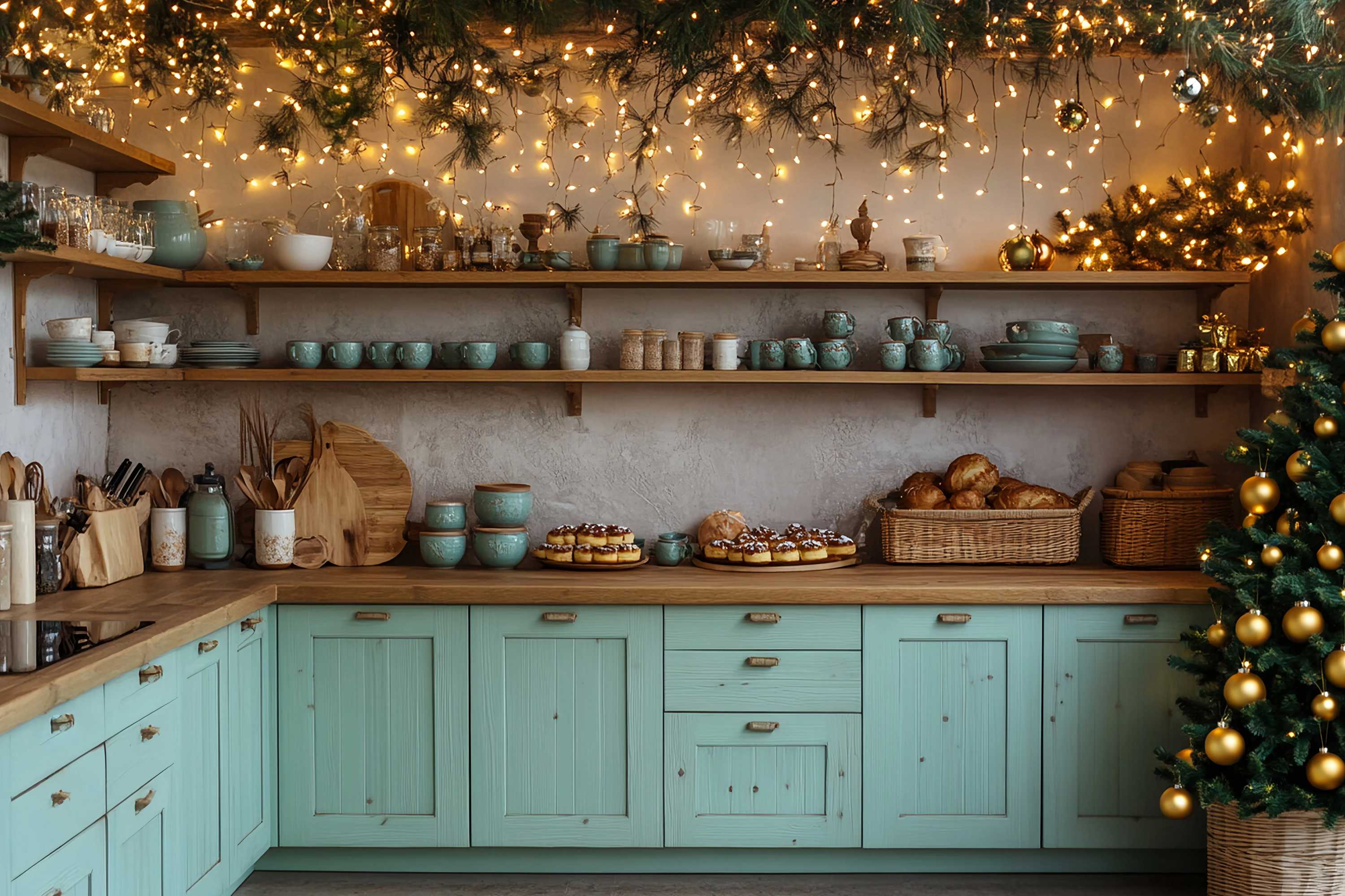 Toile de fond Noël Cuisine Rustique Boulangerie de Noël Décor 10x10 TWW58-83