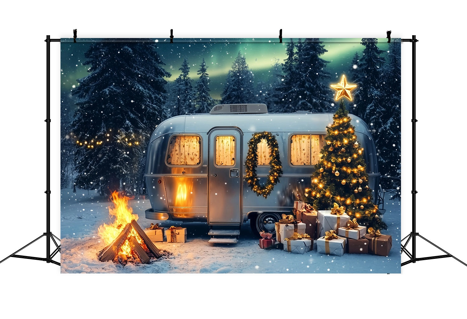 Toile de fond Noël Ferme de Sapins Camping-Car Enneigé Magie du Sapin TWW58-86
