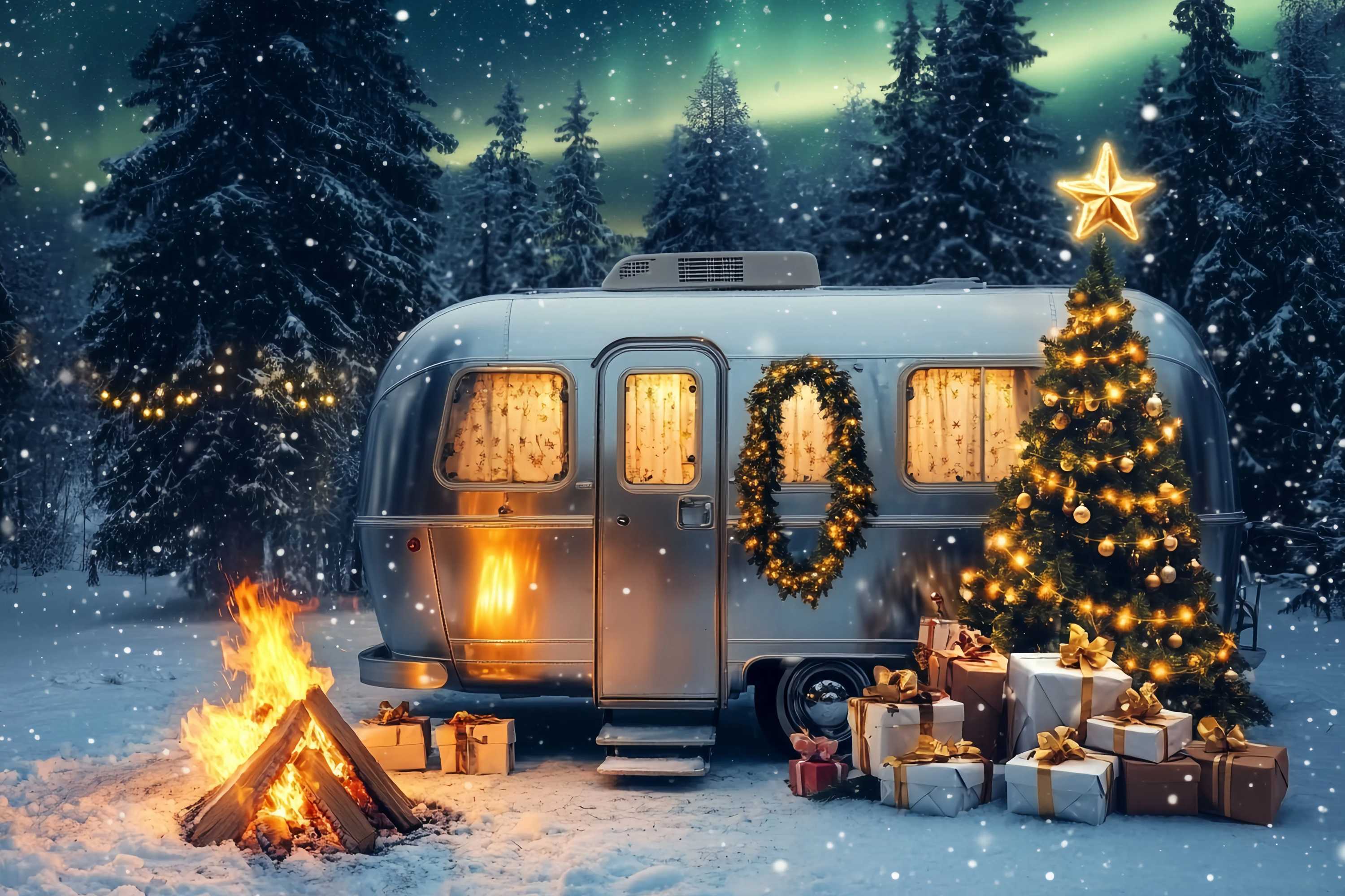 Toile de fond Noël Ferme de Sapins Camping-Car Enneigé Magie du Sapin TWW58-86