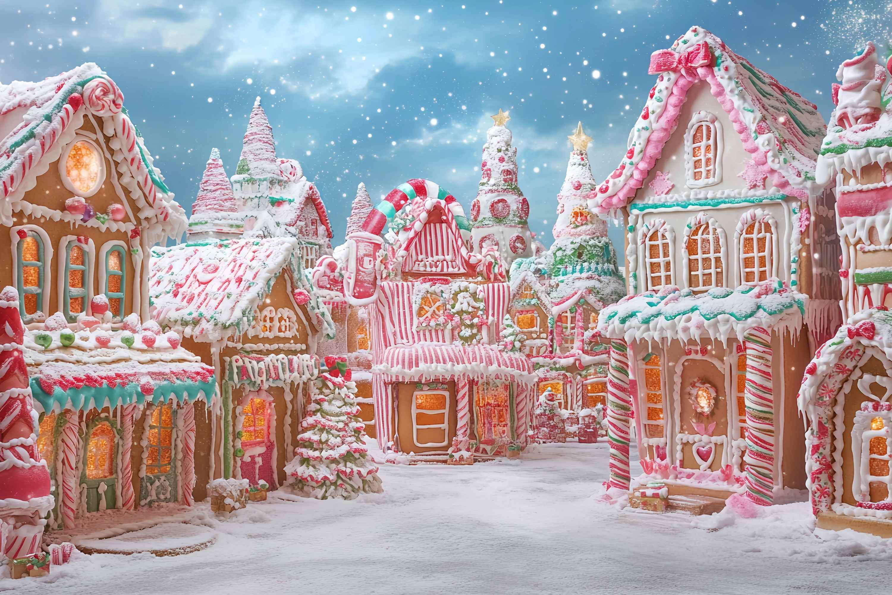 Toile de fond photo Noël Village Pain d’Épices Allée Sucrée TWW58-87