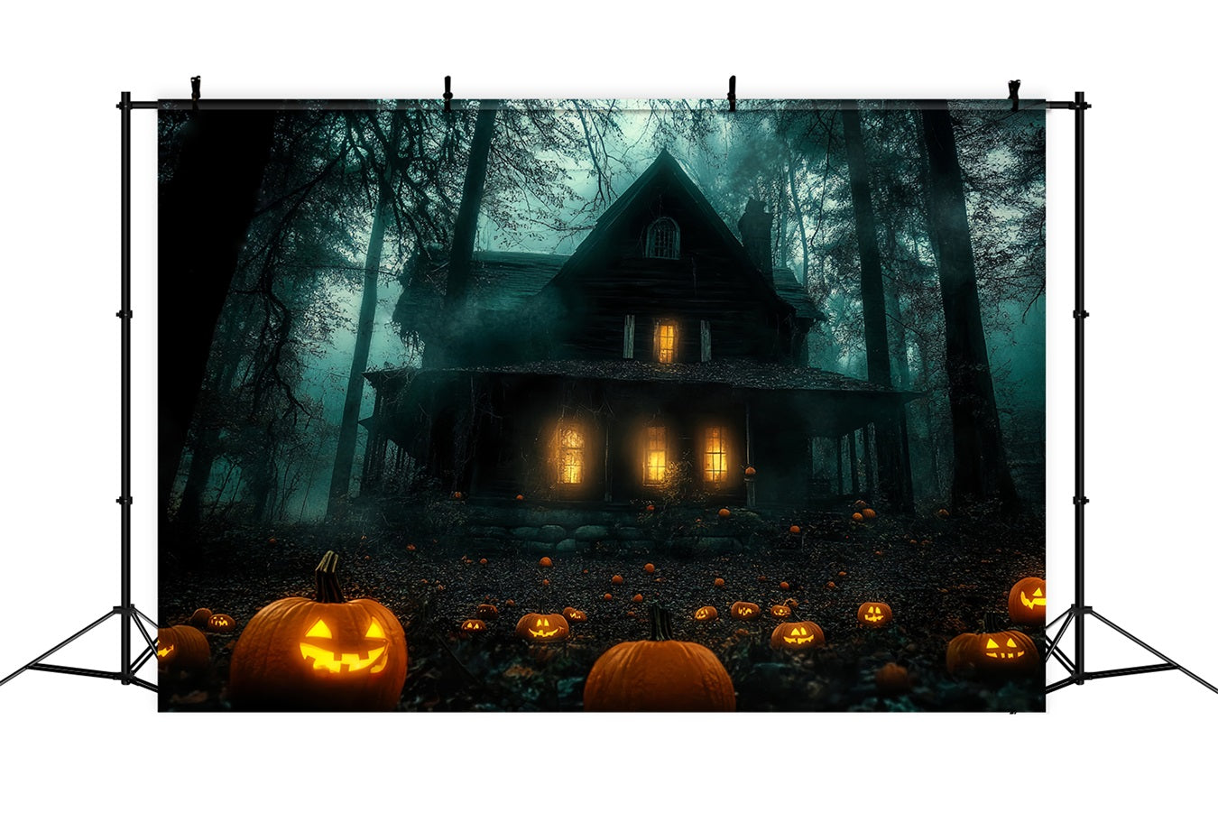 Toile De Fond Halloween Chemin De Citrouilles Vers Maison Hantée En Forêt TWW58-9