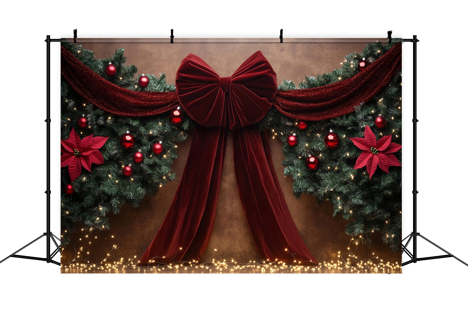 Toile de fond photo Noël Ruban Velours Rouge Guirlande Décor Poinsettia TWW58-90