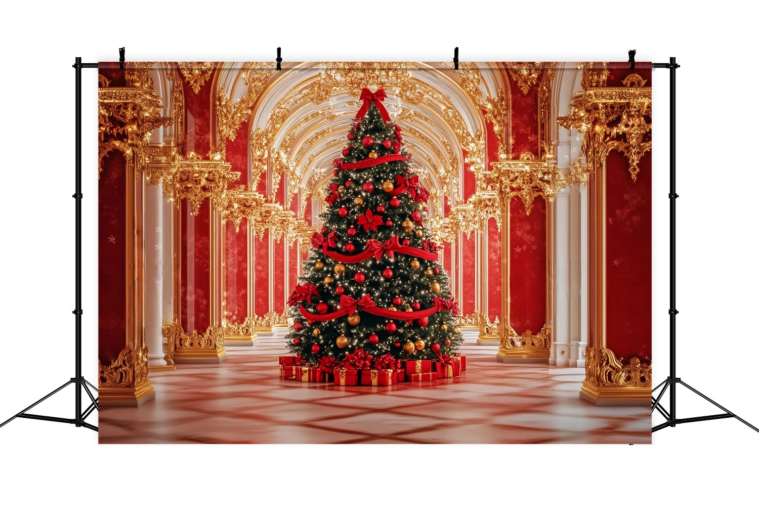 Toile de fond Noël Palais Opulent Sapin Rouge TWW58-91