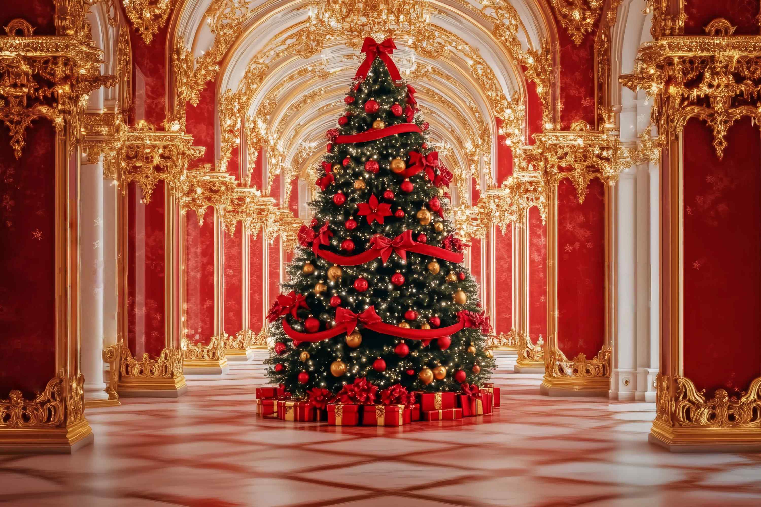 Toile de fond Noël Palais Opulent Sapin Rouge TWW58-91