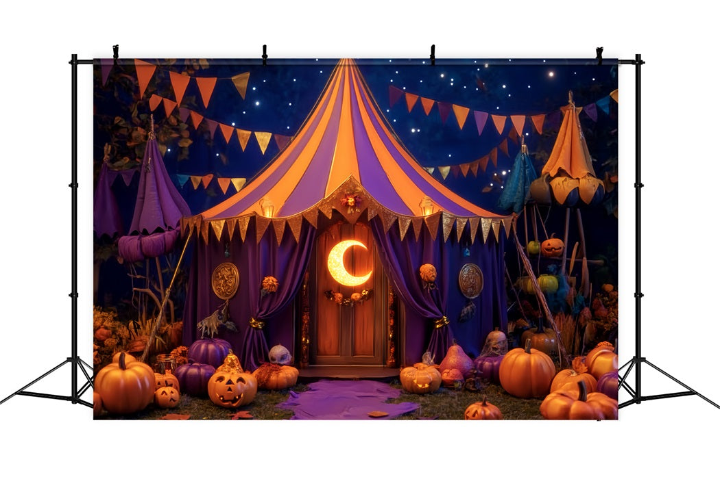 Toile de fond Cirque Halloween Citrouille Lune Croissant Chapiteau TWW59-1
