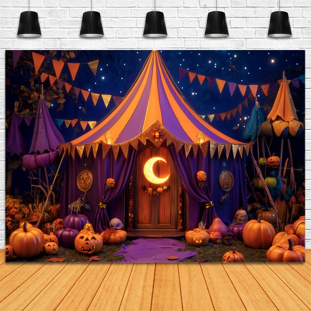 Toile de fond Cirque Halloween Citrouille Lune Croissant Chapiteau TWW59-1