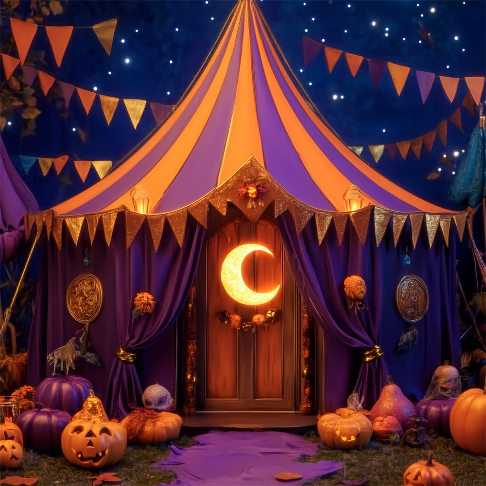 Toile de fond Cirque Halloween Citrouille Lune Croissant Chapiteau TWW59-1