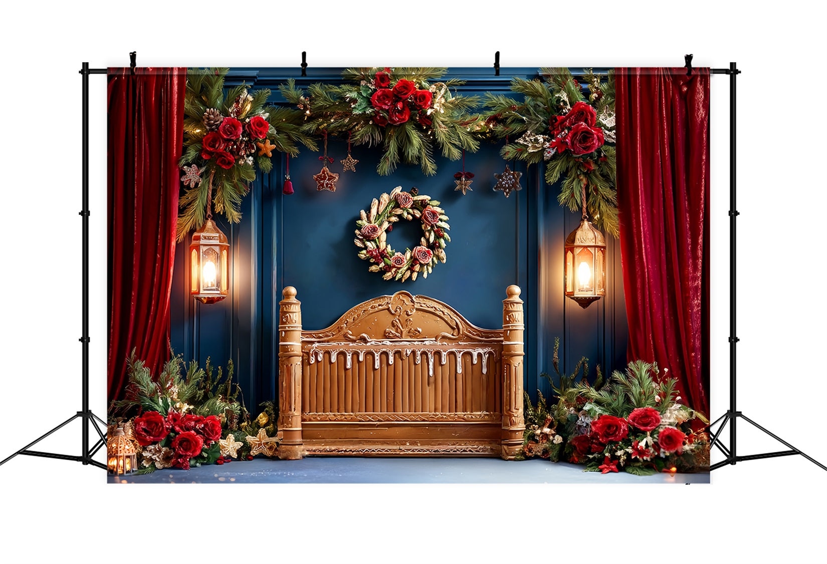 Toile de fond Noël Tête de Lit Rideau Rouge Guirlande Festive TWW59-100