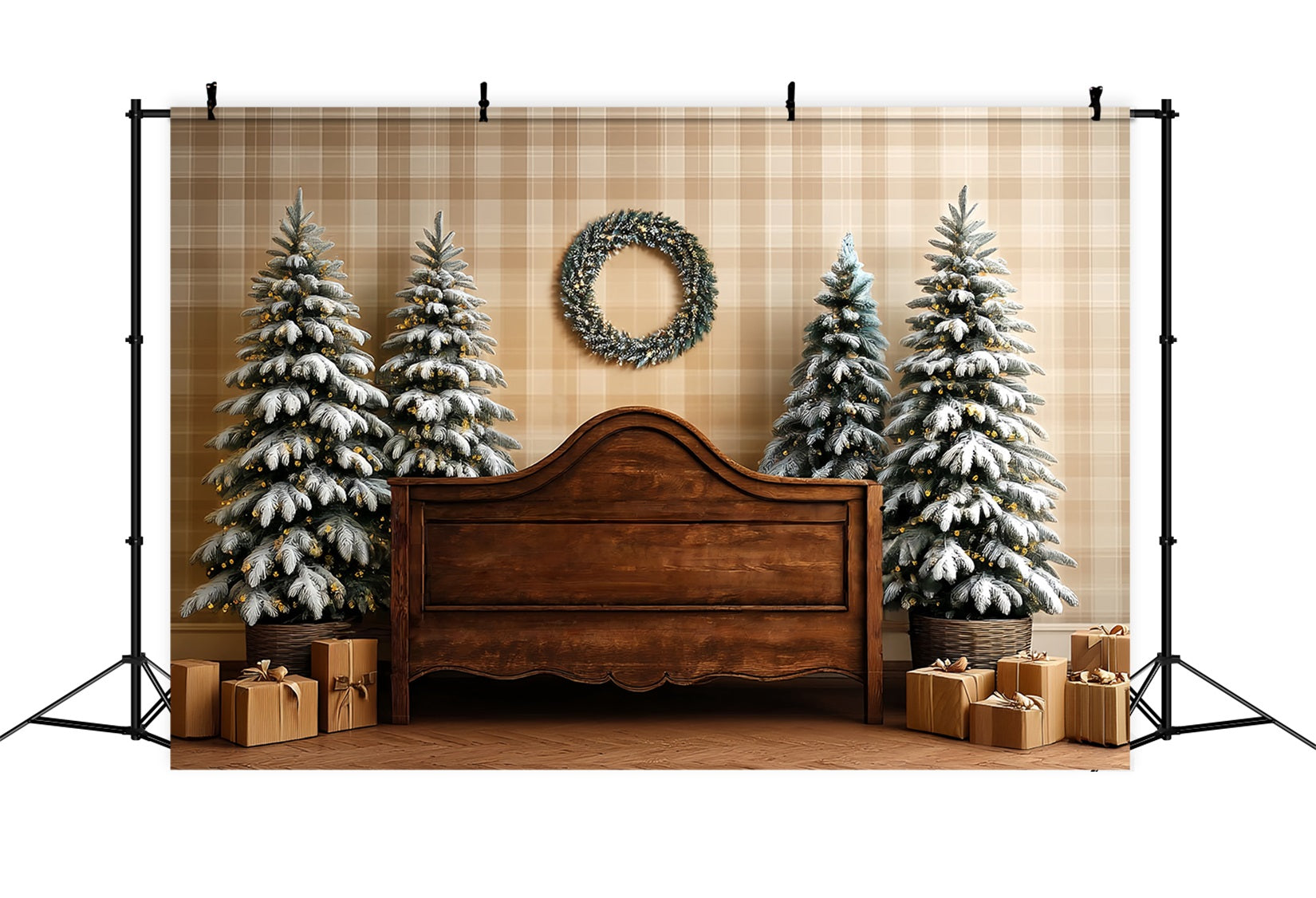 Toile de fond Noël Tête de Lit Sapin Givré Lit Rustique TWW59-101