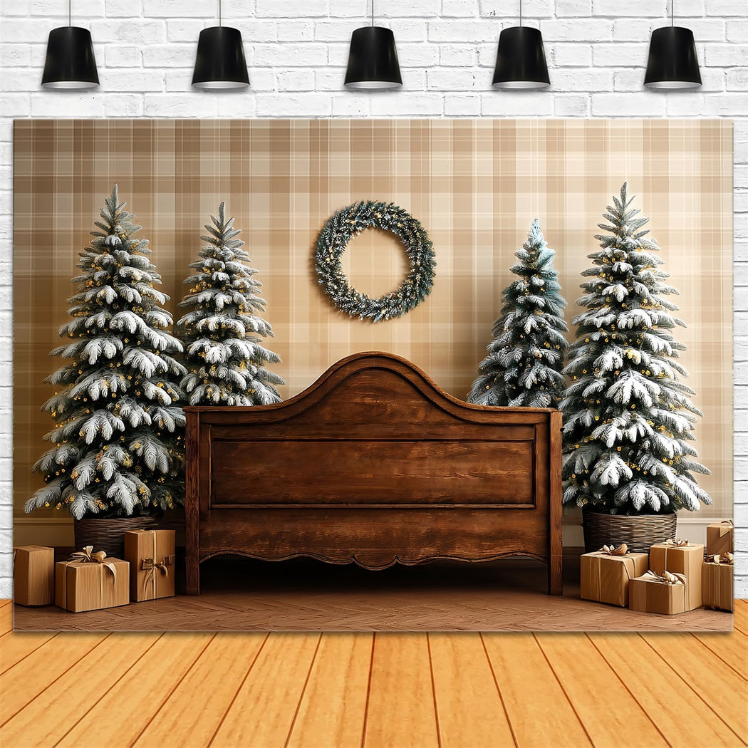 Toile de fond Noël Tête de Lit Sapin Givré Lit Rustique TWW59-101