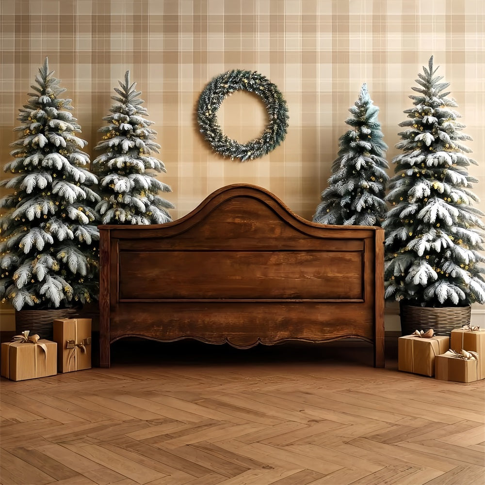 Toile de fond Noël Tête de Lit Sapin Givré Lit Rustique TWW59-101