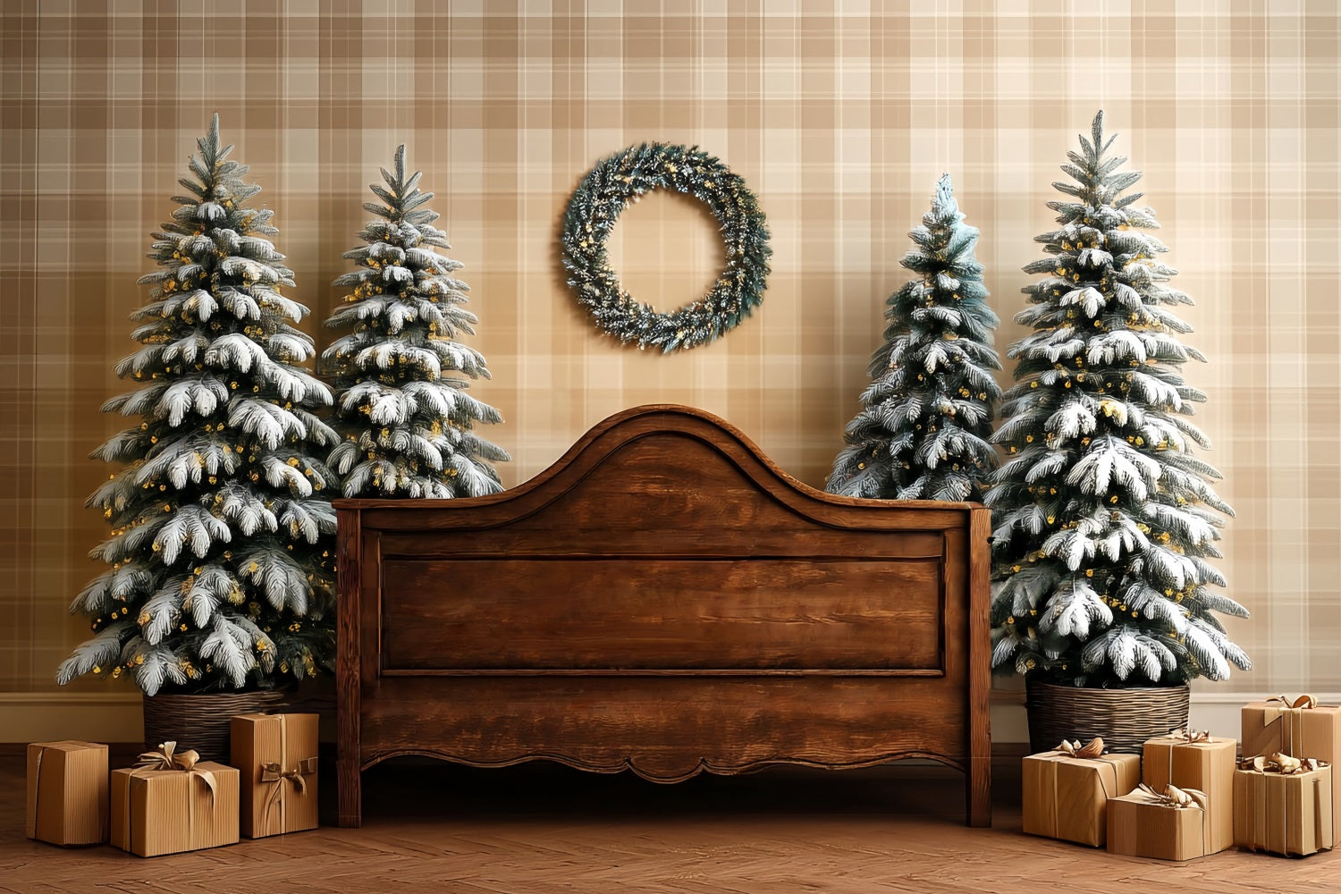 Toile de fond Noël Tête de Lit Sapin Givré Lit Rustique TWW59-101