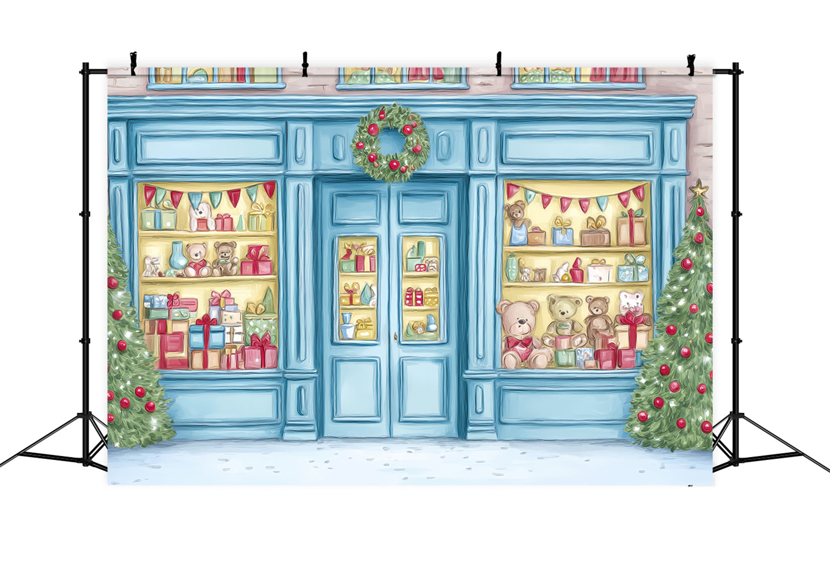 Toile de fond Noël Magasin de Jouets Vitrine Ours en Peluche TWW59-105