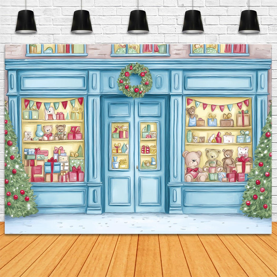Toile de fond Noël Magasin de Jouets Vitrine Ours en Peluche TWW59-105