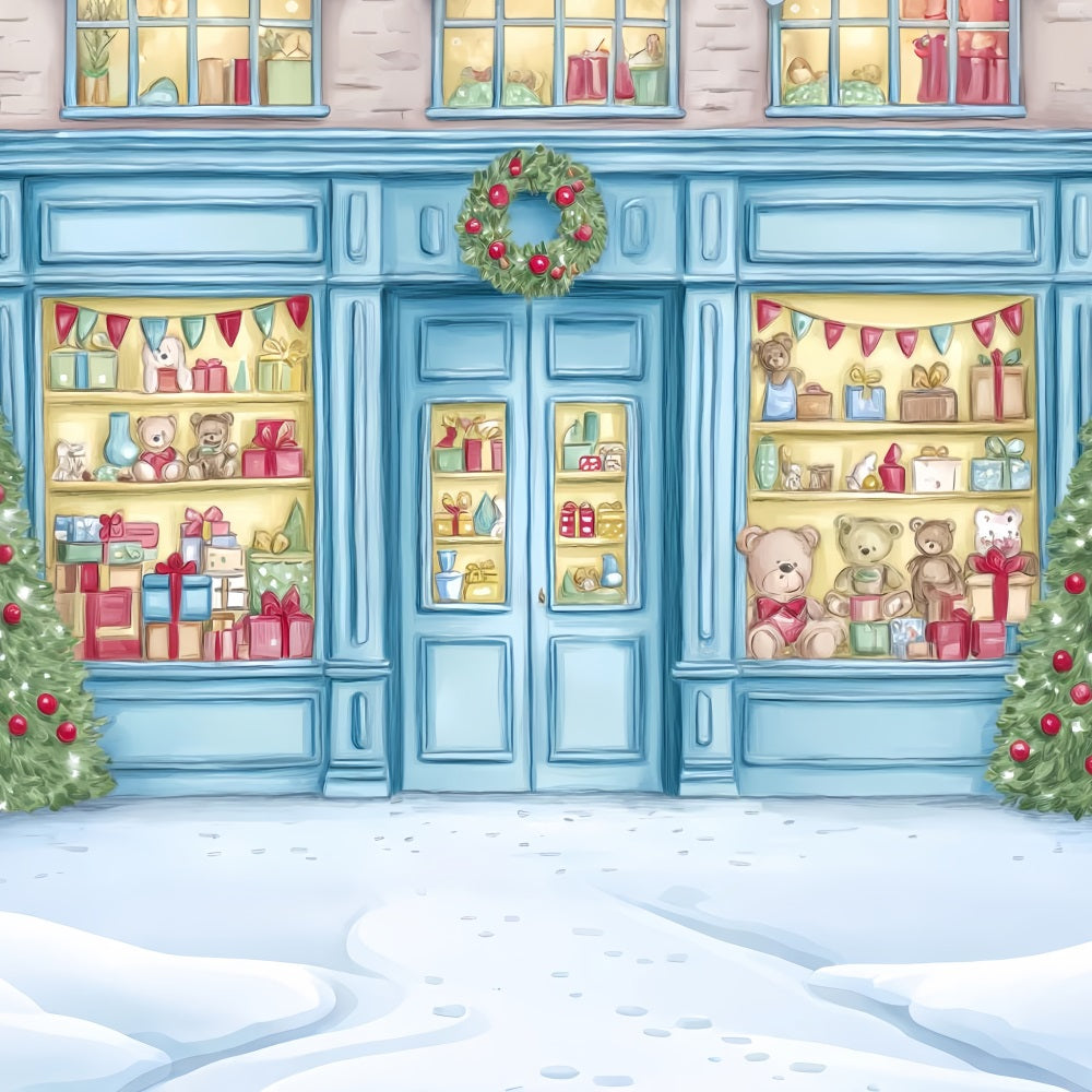 Toile de fond Noël Magasin de Jouets Vitrine Ours en Peluche TWW59-105