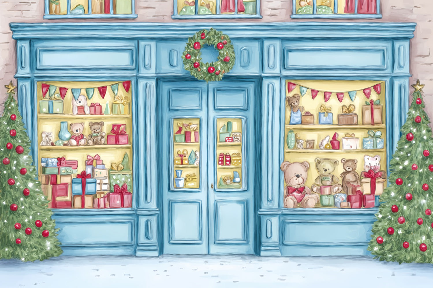 Toile de fond Noël Magasin de Jouets Vitrine Ours en Peluche TWW59-105