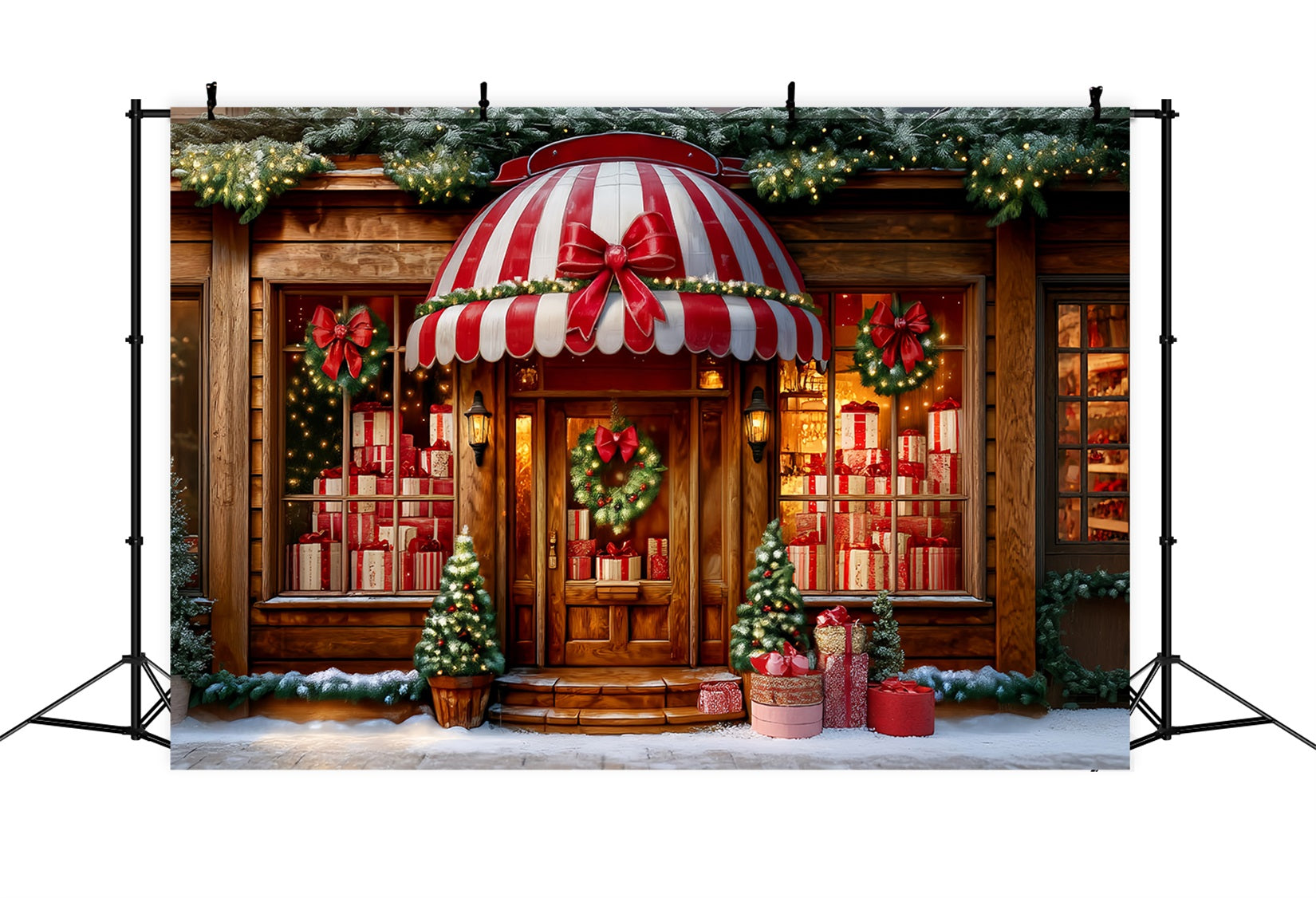 Toile de fond Noël Magasin de Jouets Auvent Rayé Devanture Cadeaux TWW59-108