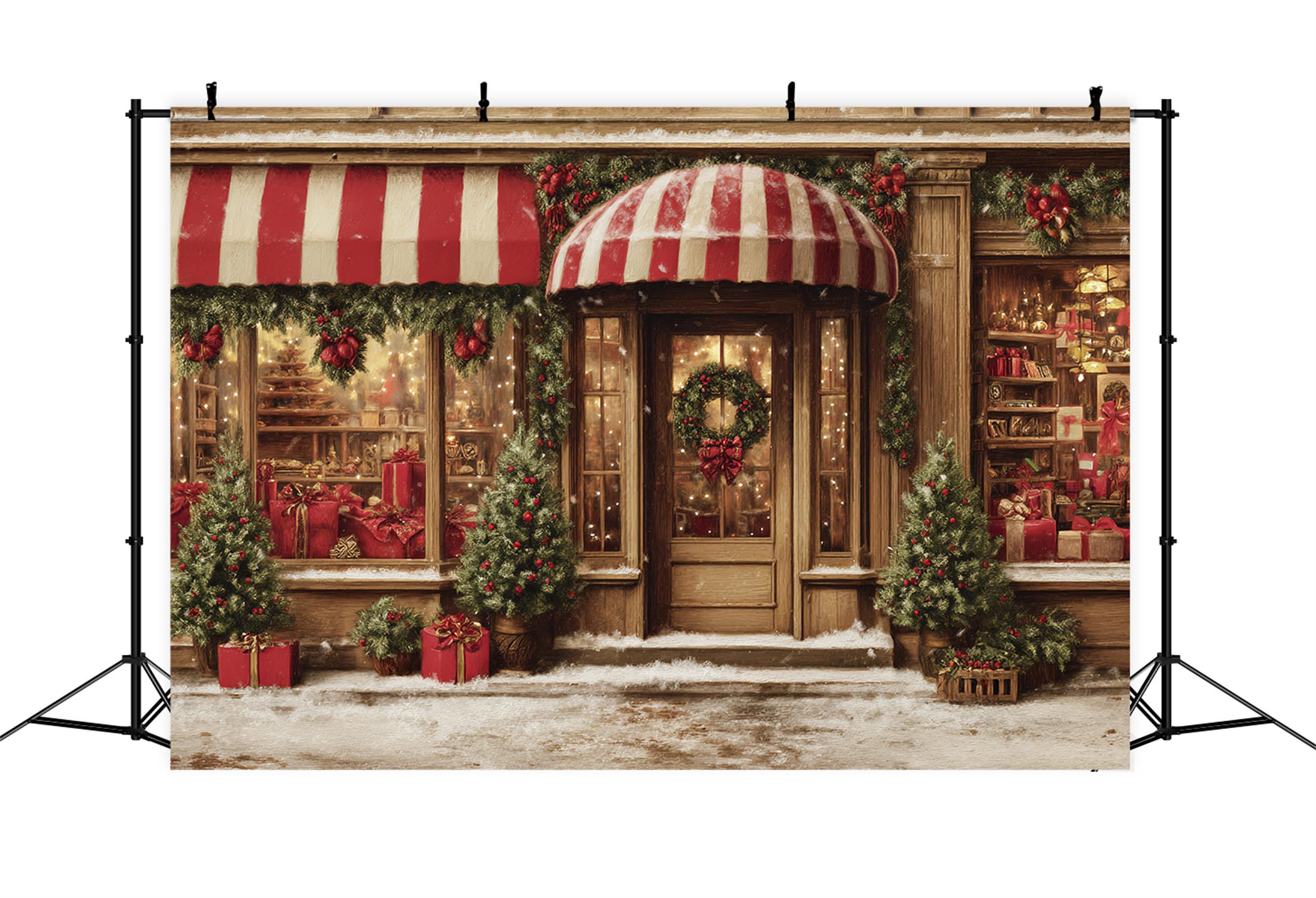 Toile de fond photo Noël Magasin de Jouets Sucre d’Orge Devanture TWW59-109
