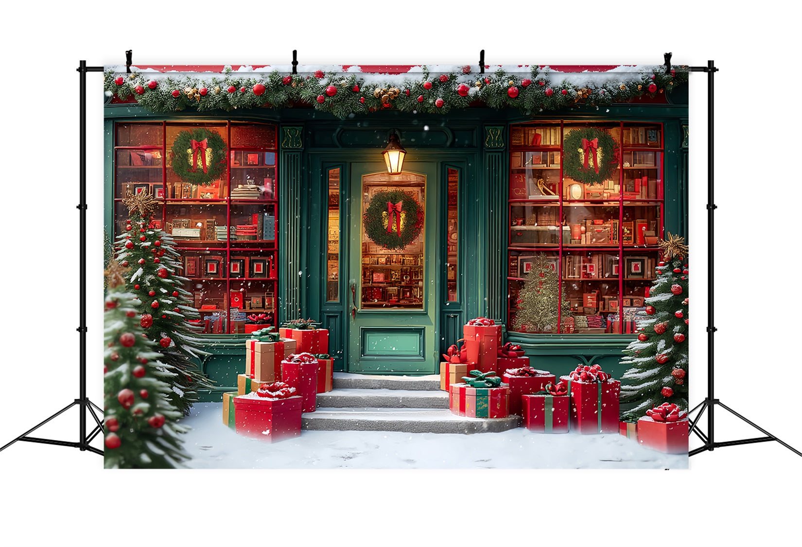 Toile de fond photo Noël Librairie Festive Entrée Enneigée TWW59-110