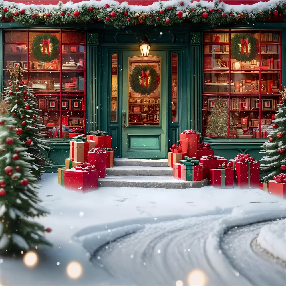 Toile de fond photo Noël Librairie Festive Entrée Enneigée TWW59-110